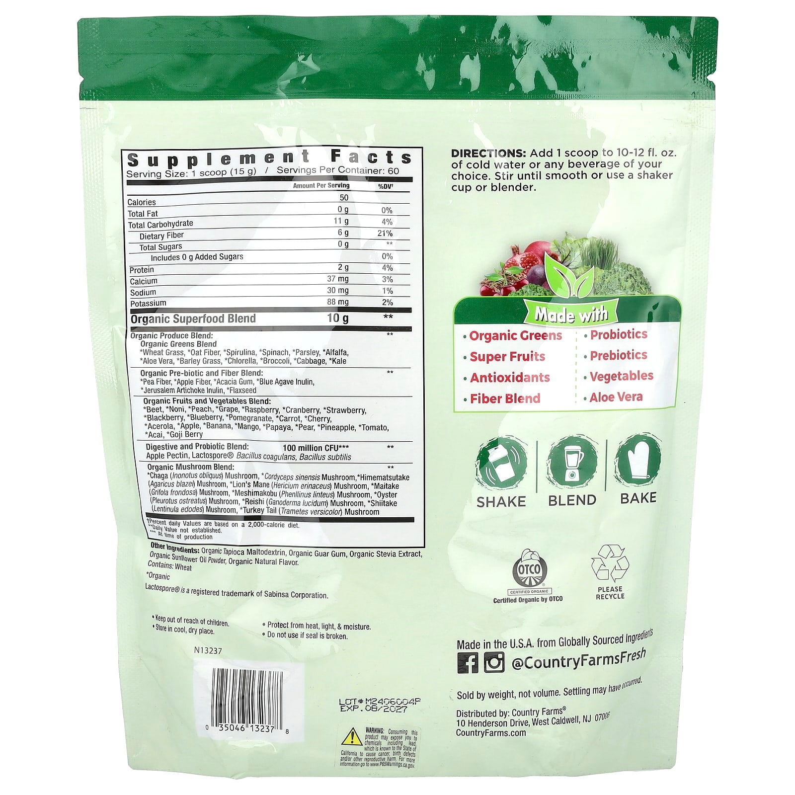 Super Greens Alkalizing Formula 31.8 oz (900g) by Country Farms - Image 2