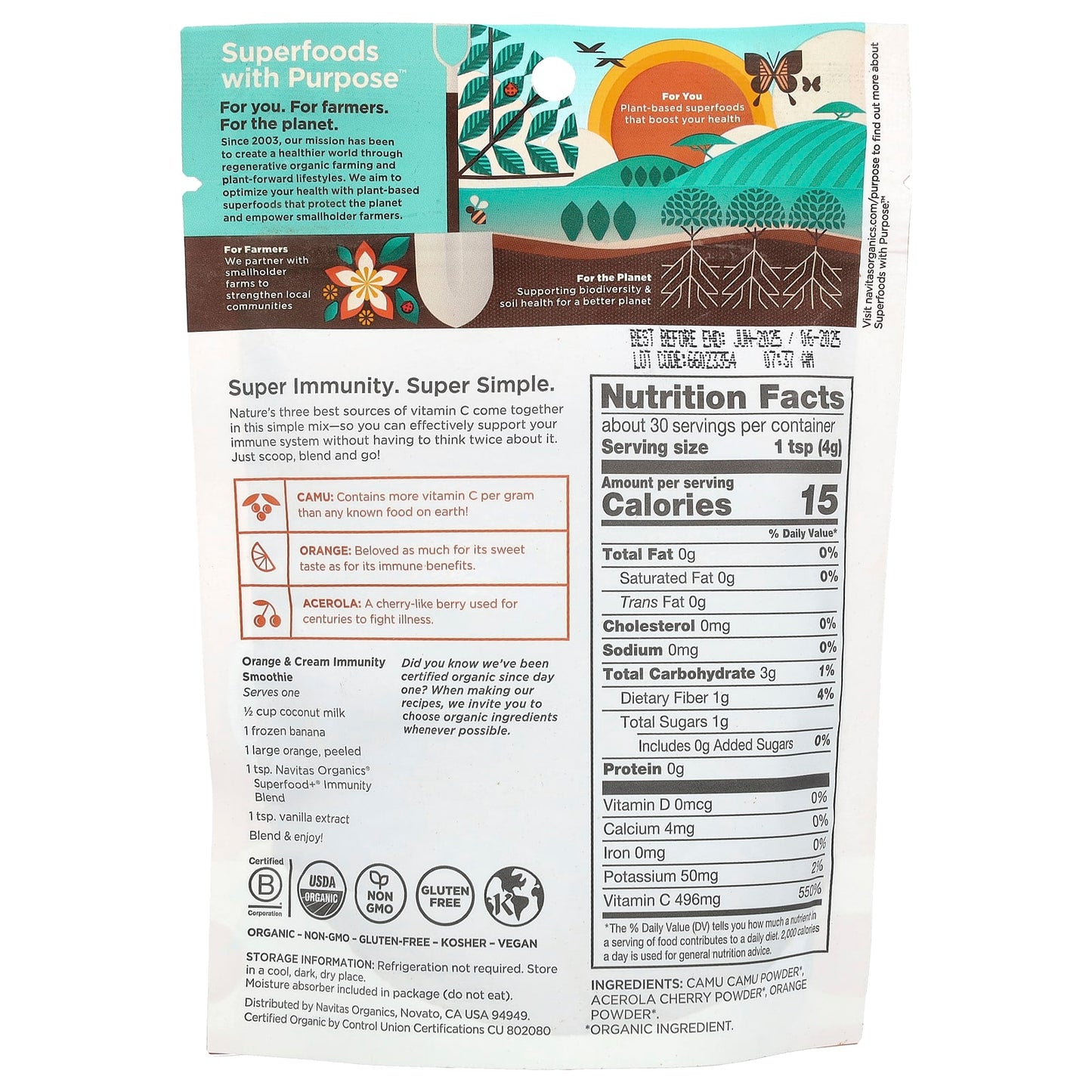 Navitas Organics, Organic Superfood+® Immunity Blend, Vitamin C Powerhouse, Camu + Orange + Acerola Cherry, 4.2 oz (120 g) - Image 2