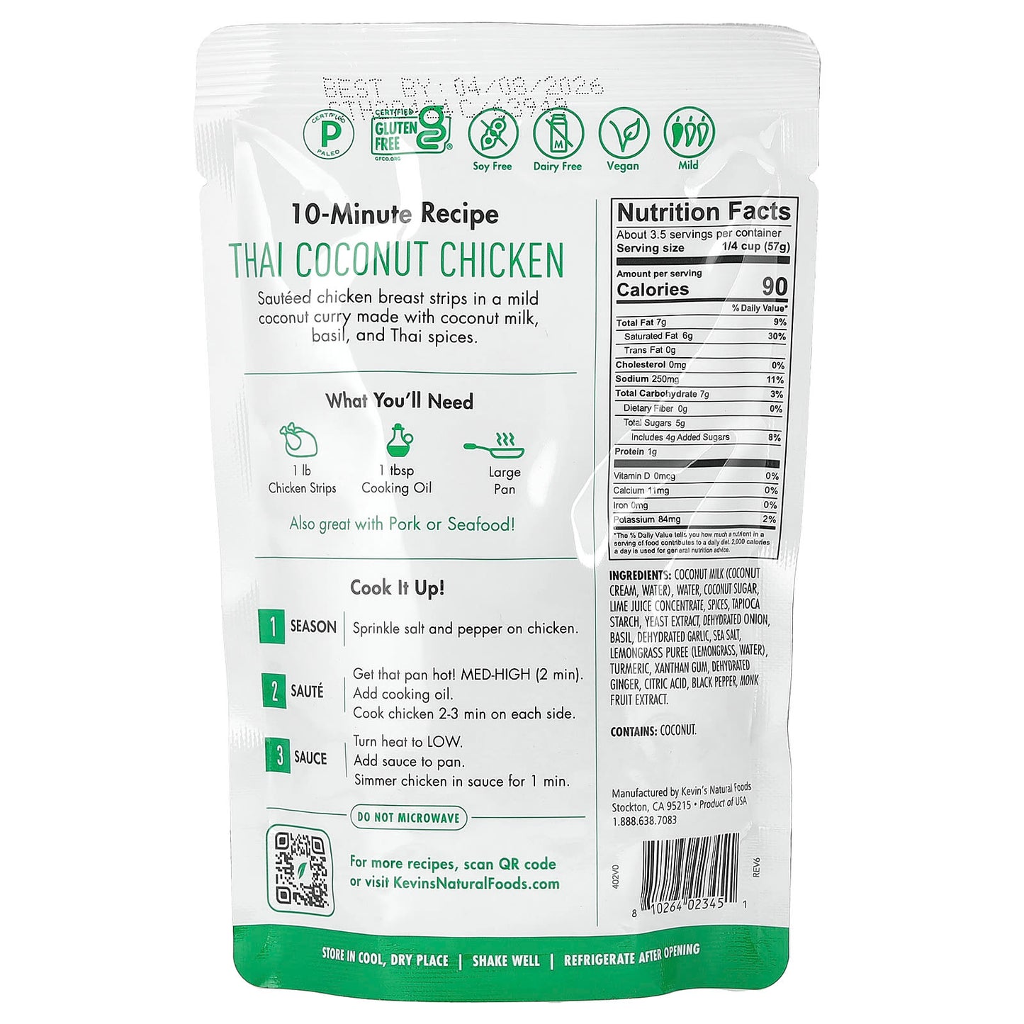 Kevin's Natural Foods, Thai Coconut Sauce, 7 oz (198 g) - Image 2