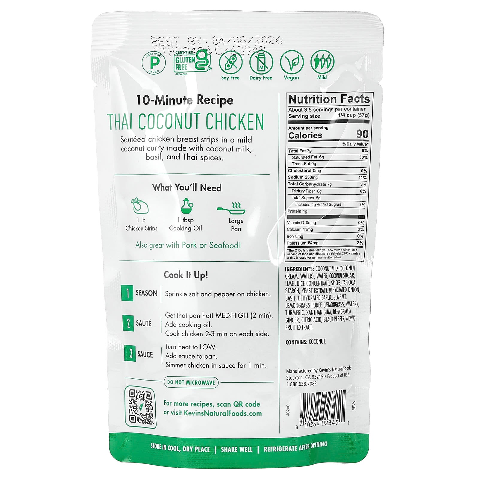 Kevin's Natural Foods, Thai Coconut Sauce, 7 oz (198 g) - Image 2