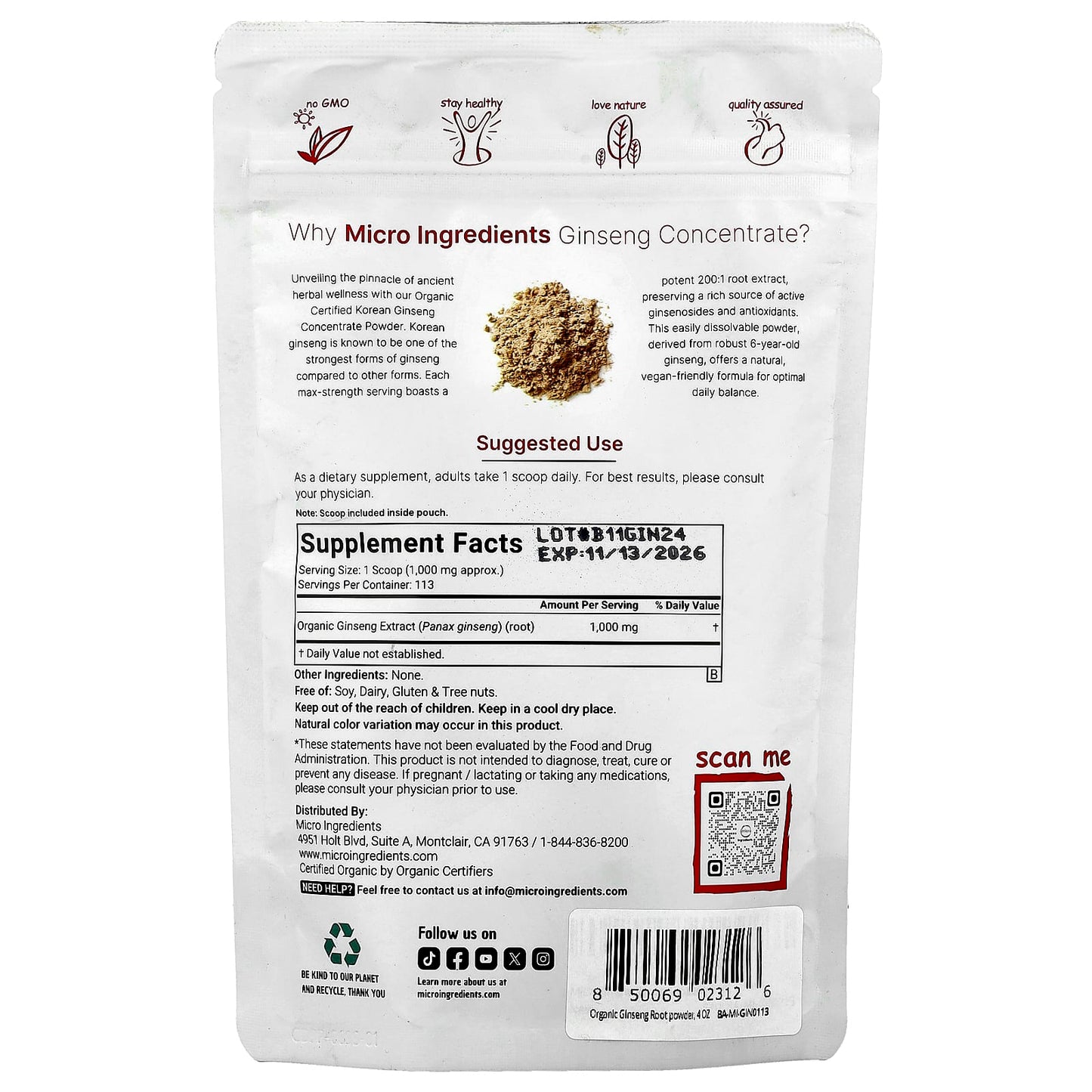 Micro Ingredients, Organic Panax Ginseng Concentrate, 4 oz (113 g) - Image 2