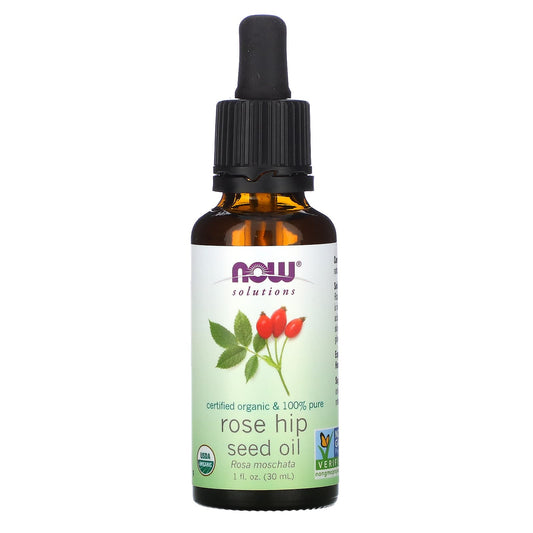 NOW Foods, Solutions, Certified Organic Rose Hip Seed Oil, 1 fl oz (30 ml) - Image 1