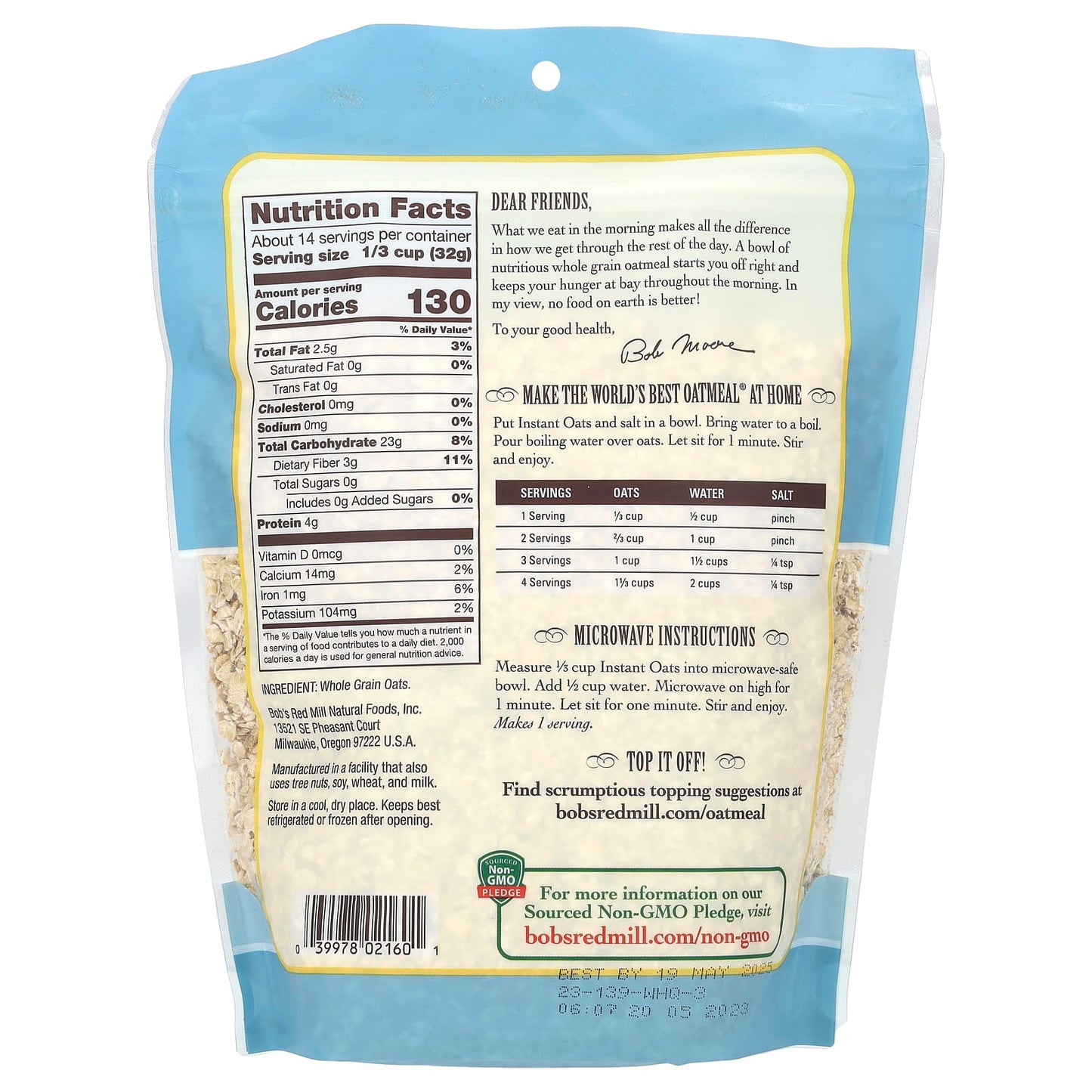 Whole Grain Instant Rolled Oats by Bob's Red Mill, 16 oz - Image 2