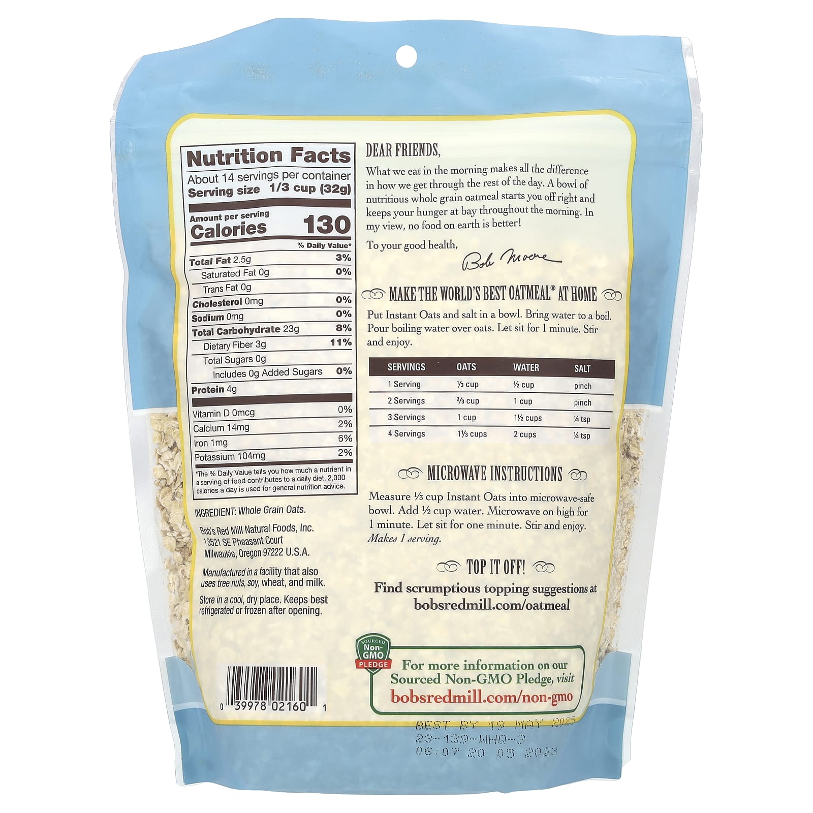 Whole Grain Instant Rolled Oats by Bob's Red Mill, 16 oz - Image 2