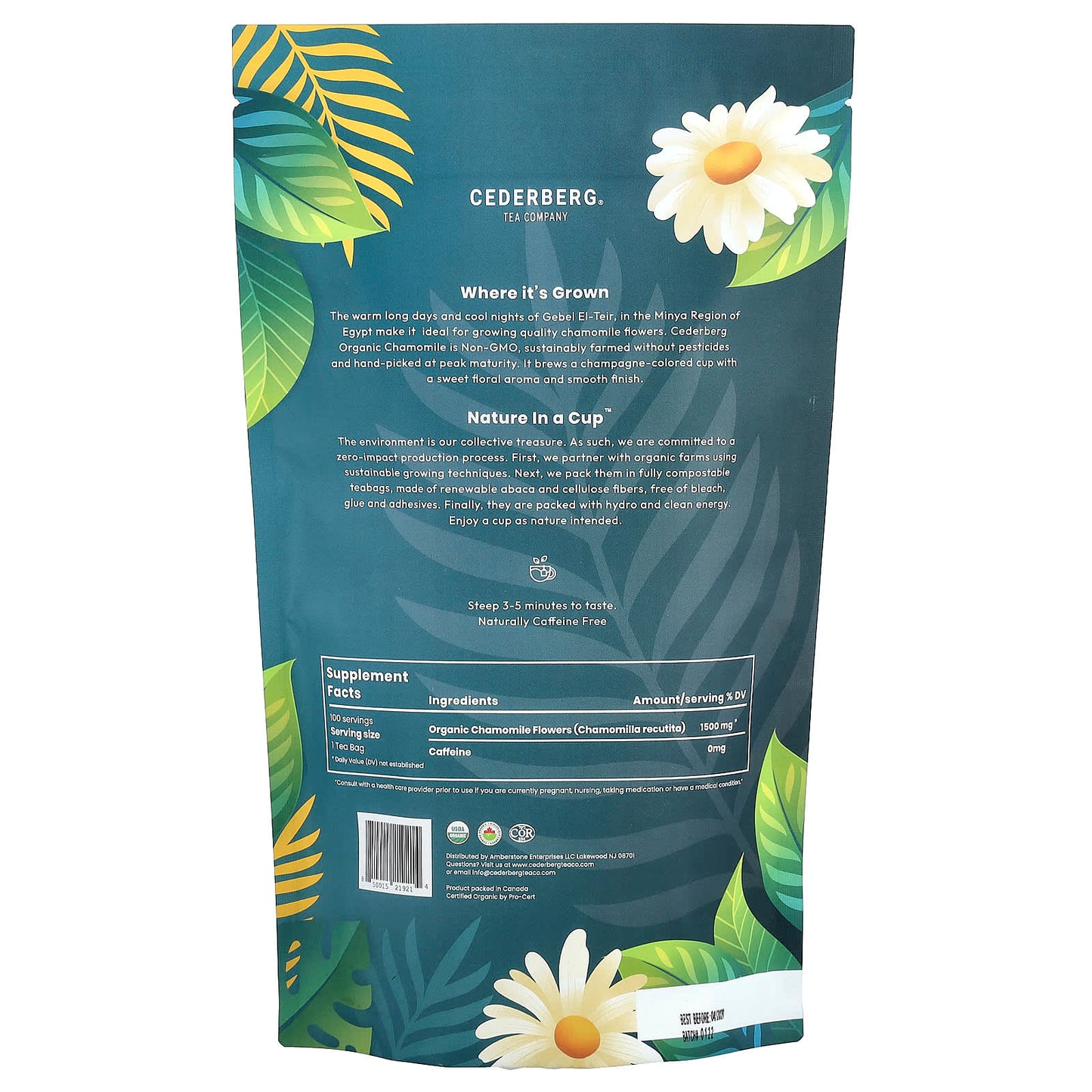 Cederberg Organic Chamomile Tea, USDA Organic, Caffeine Free, 100 Bags - Image 2