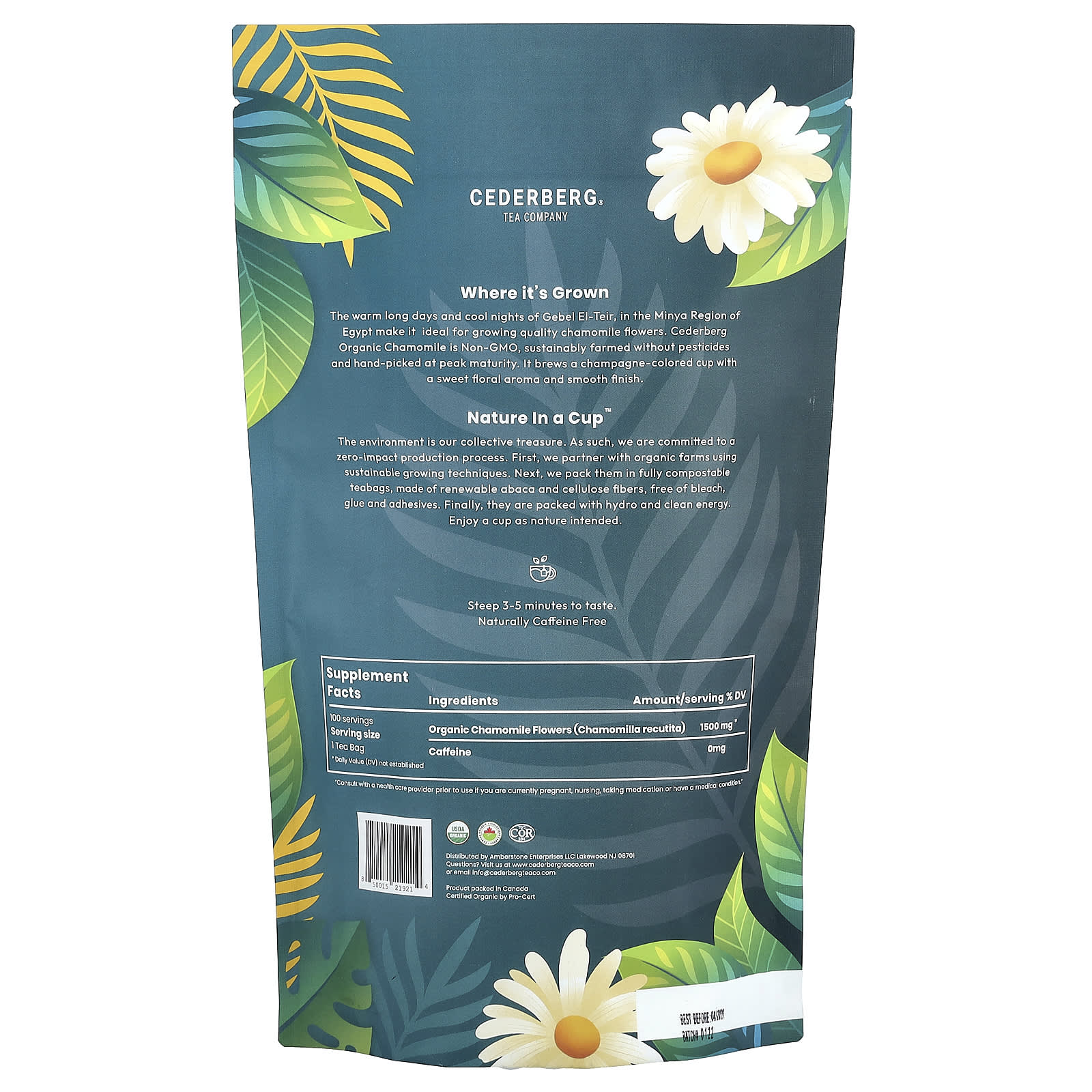 Cederberg Organic Chamomile Tea, USDA Organic, Caffeine Free, 100 Bags - Image 2