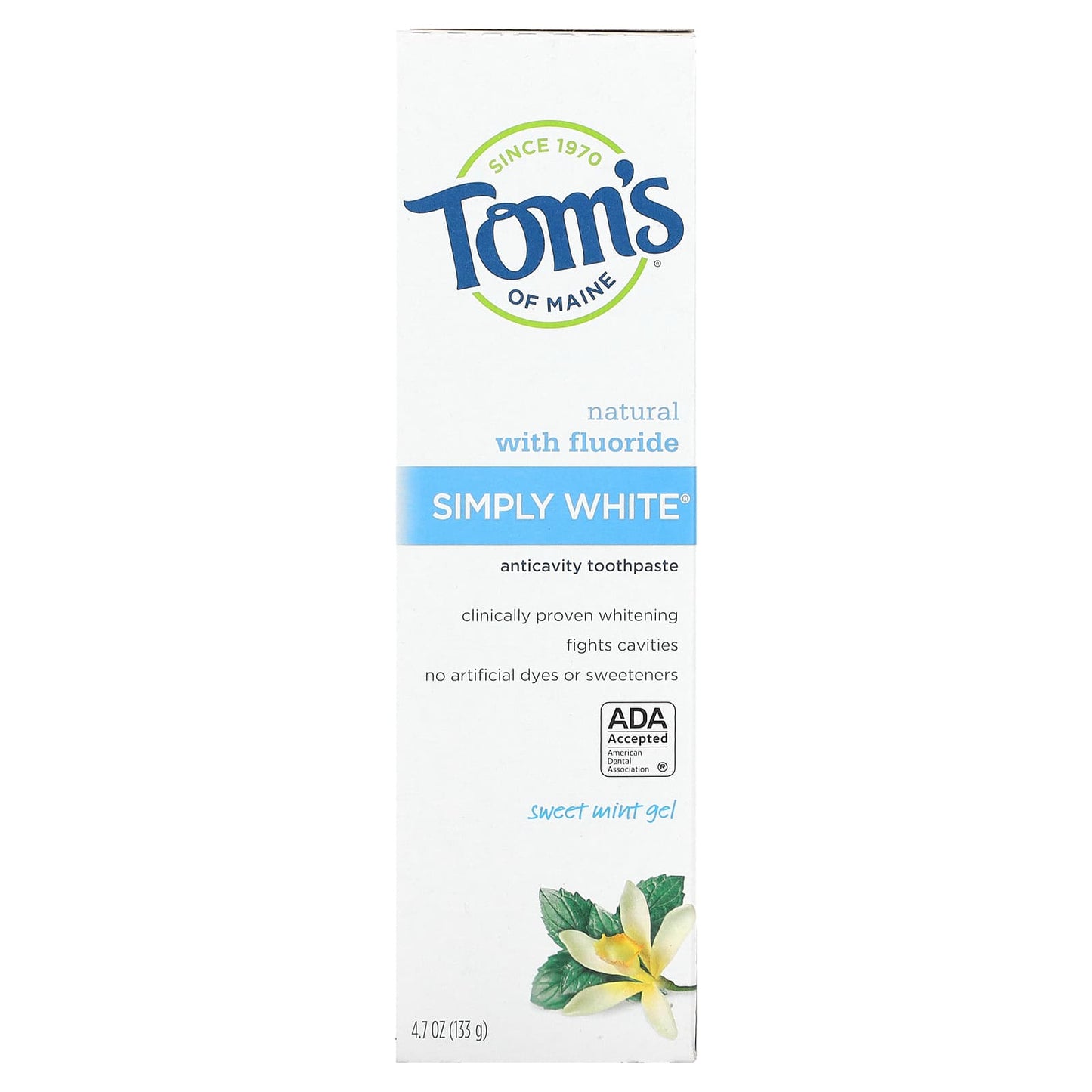 Tom's of Maine, Simply White Fluoride Toothpaste, Sweet Mint Gel, 4.7 oz (133.2 g) - Image 2