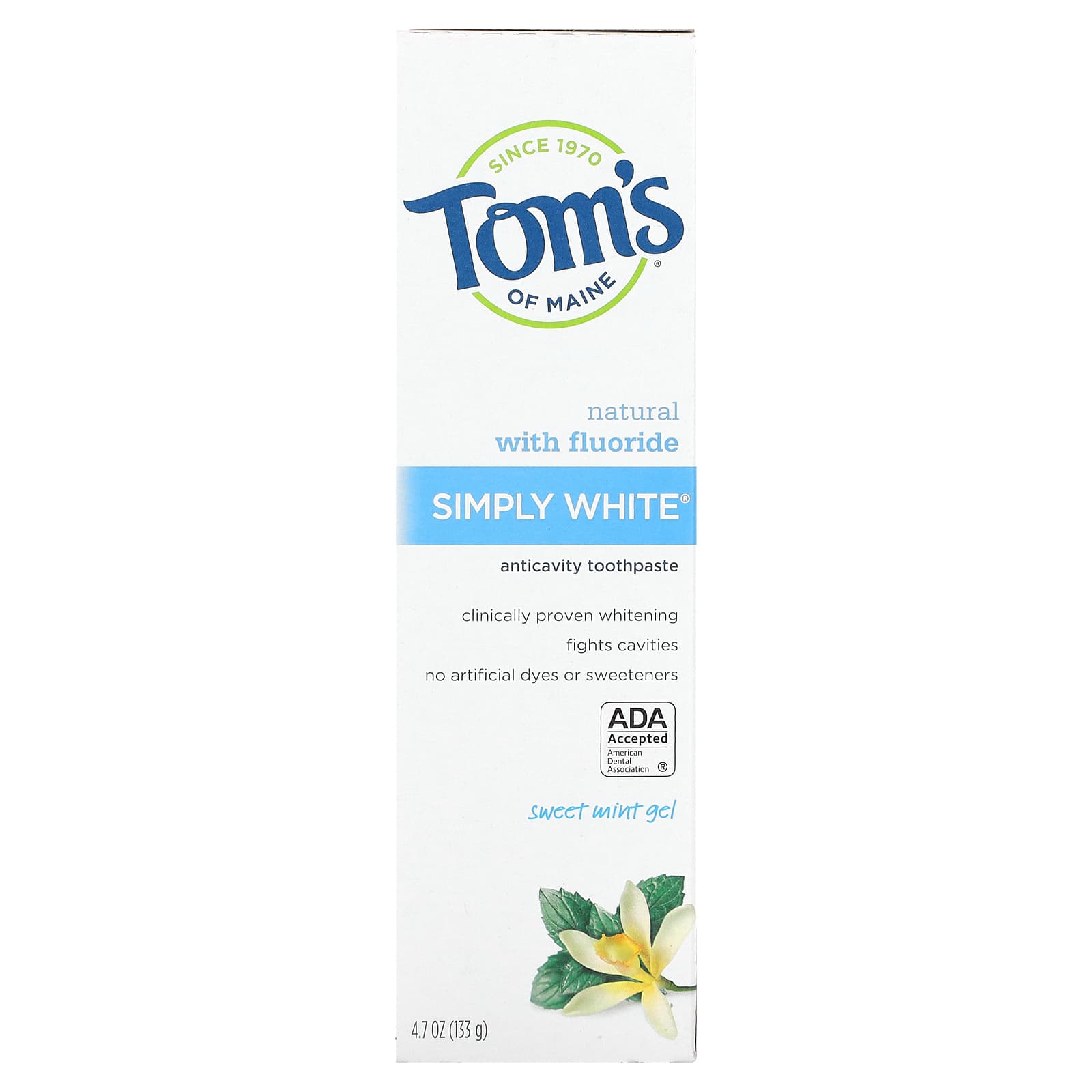 Tom's of Maine, Simply White Fluoride Toothpaste, Sweet Mint Gel, 4.7 oz (133.2 g) - Image 2