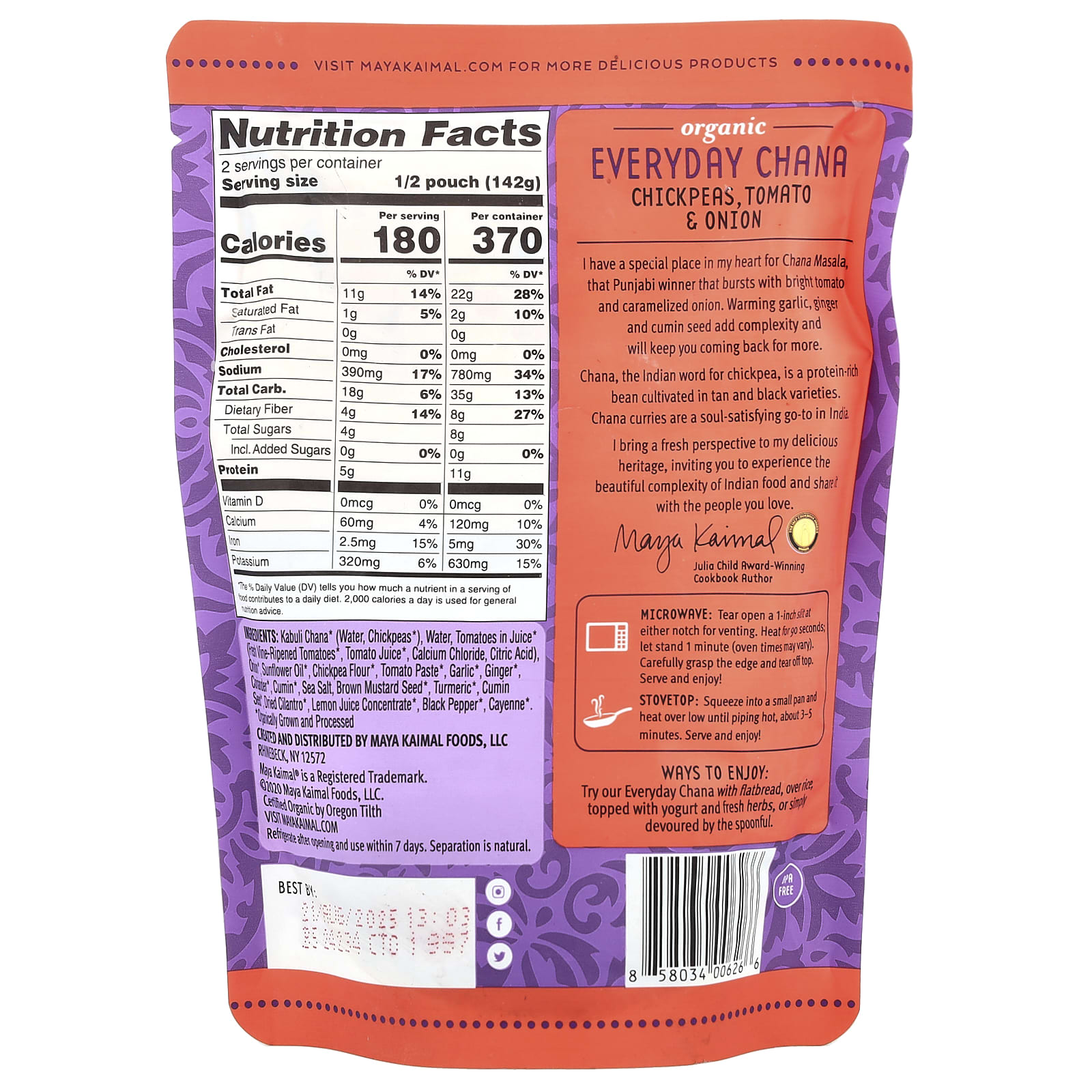 Maya Kaimal, Organic Everyday Chana, Chickpeas, Tomato & Onion, Mild, 10 oz (284 g) - Image 2