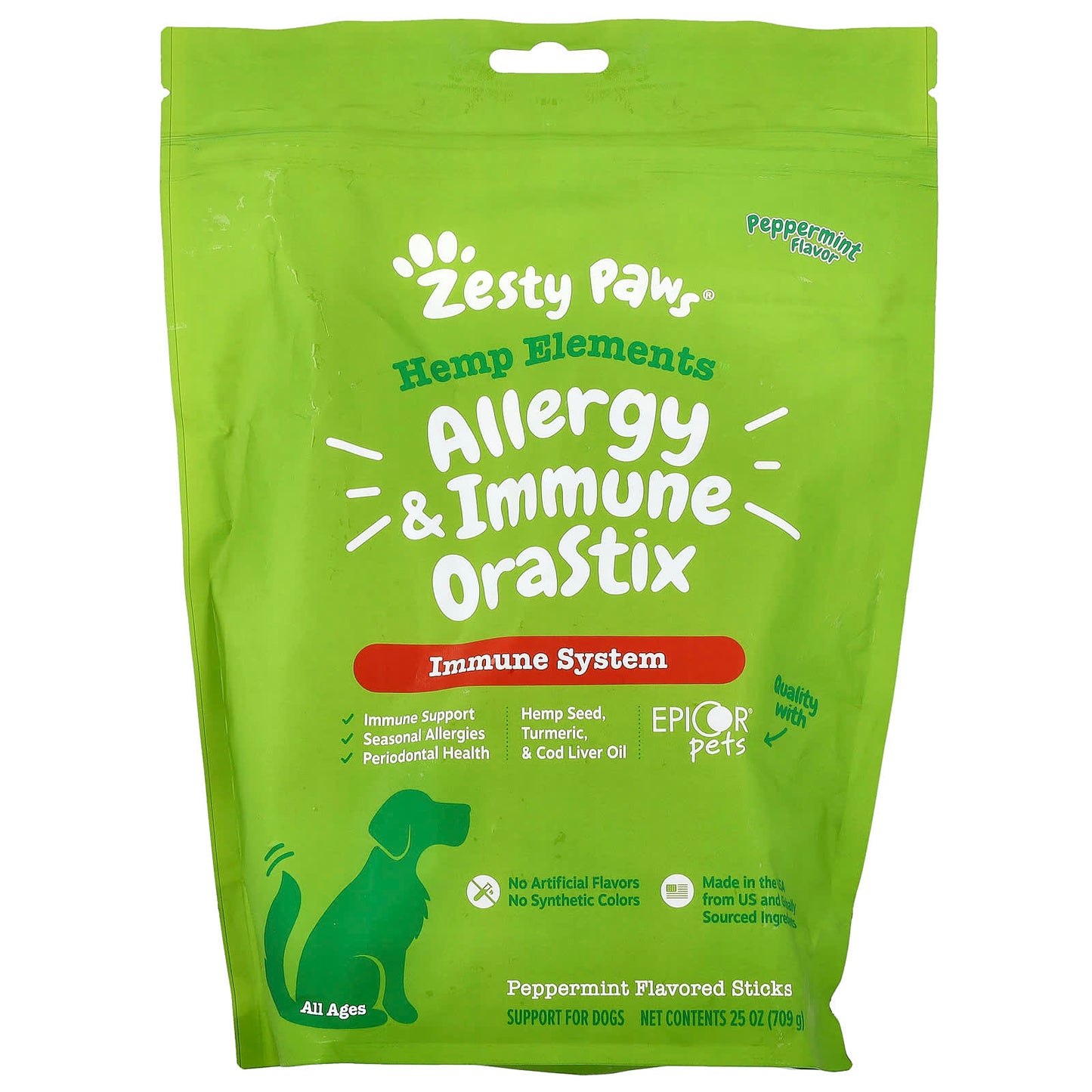 Zesty Paws, Hemp Elements™, Allergy & Immune Orastix, For Dogs, All Ages, Peppermint, 25 oz (709 g) - Image 1