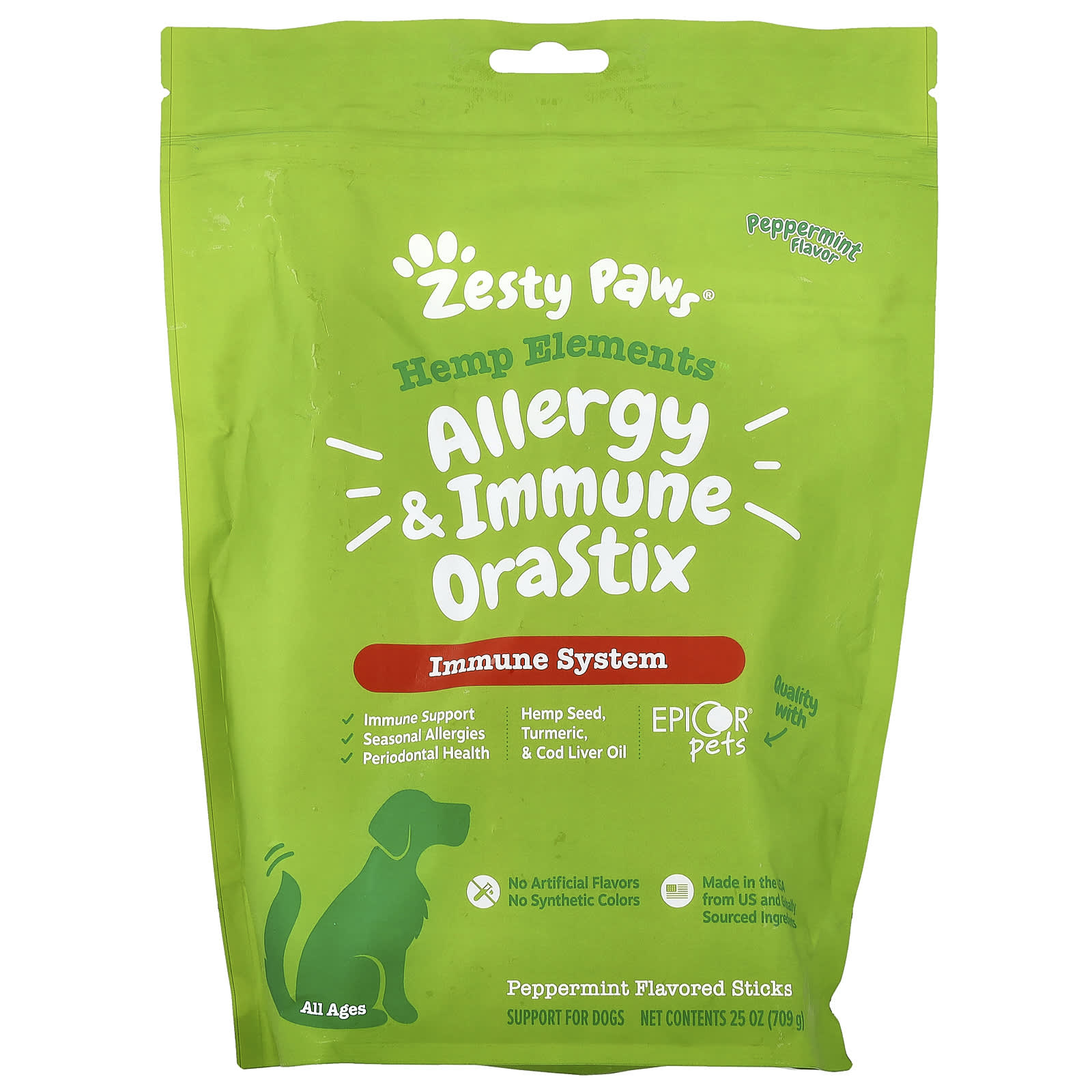Zesty Paws, Hemp Elements™, Allergy & Immune Orastix, For Dogs, All Ages, Peppermint, 25 oz (709 g) - Image 1