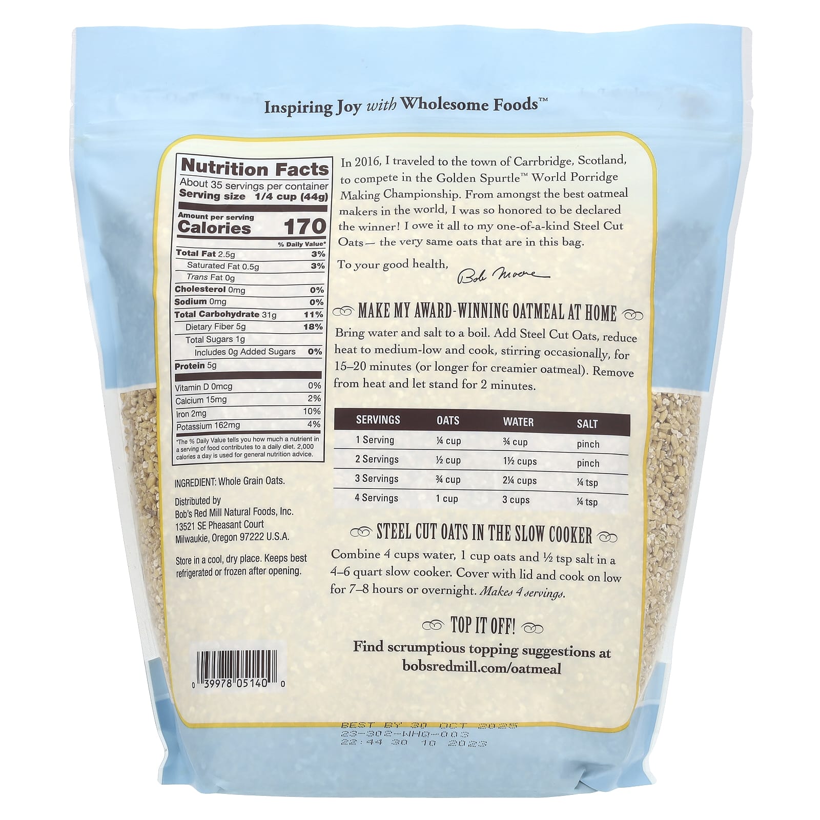 Bob's Red Mill Steel Cut Oats - Whole Grain, Non-GMO, 1.53 kg - Image 2