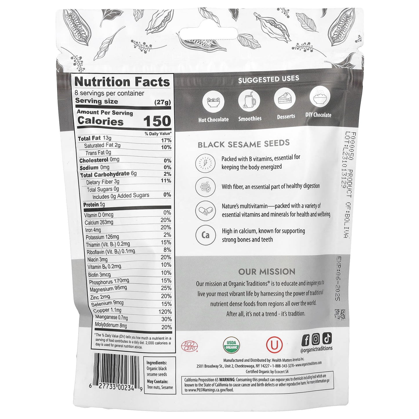 Organic Traditions, Black Sesame Seeds, 8 oz (227 g) - Image 2
