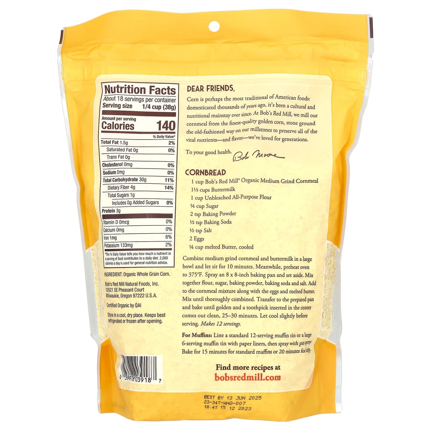 Organic Medium Grind Cornmeal by Bob's Red Mill, USDA Organic - Image 2