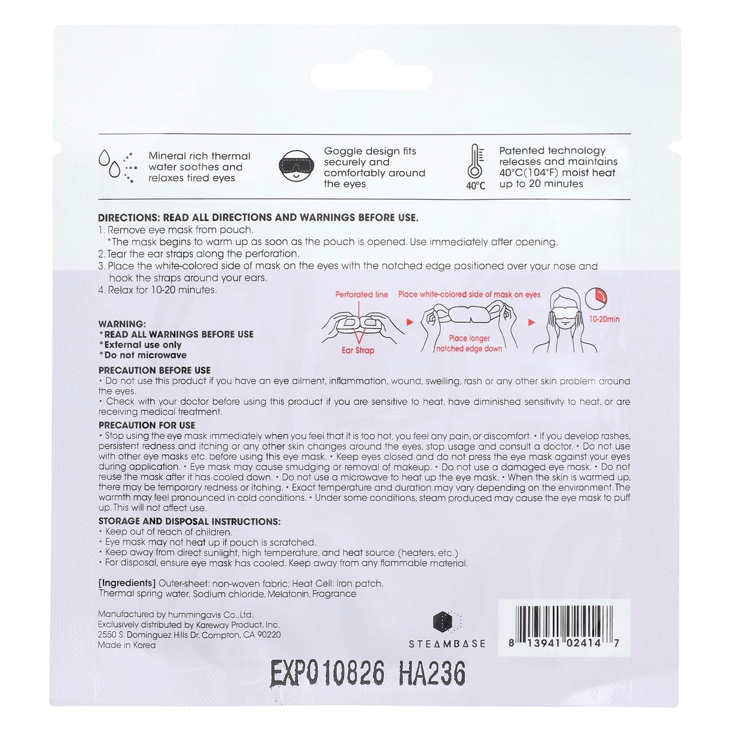 Steambase, Steam Eye Mask, Sweet Lavender, 1 Eye Mask - Image 2