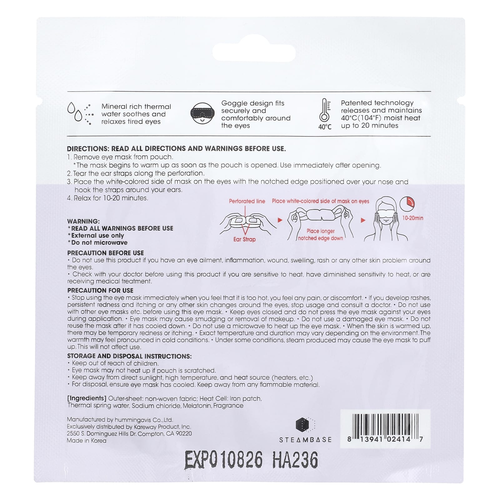 Steambase, Steam Eye Mask, Sweet Lavender, 1 Eye Mask - Image 2