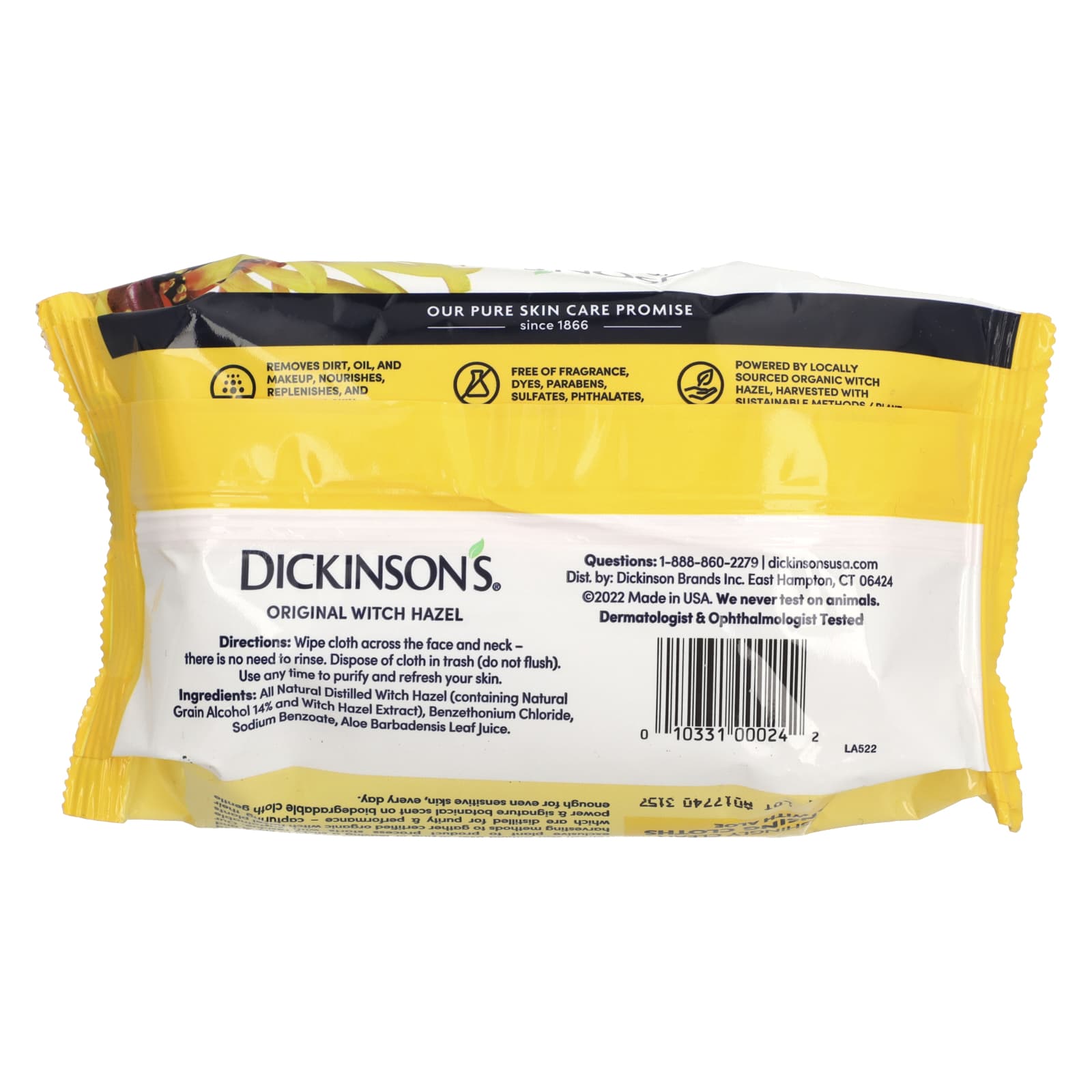 Dickinson Brands, Original Witch Hazel, Refreshingly Clean Cleansing Cloths, Fragrance Free , 25 Cloths - Image 2