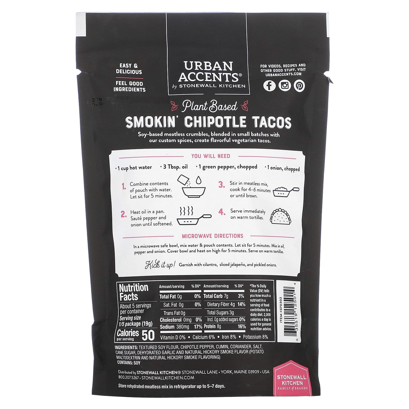 Urban Accents, Plant Based Street Taco, Ground Veggie Meatless Mix, Smokin' Chipotle, 3.4 oz (96 g) - Image 2