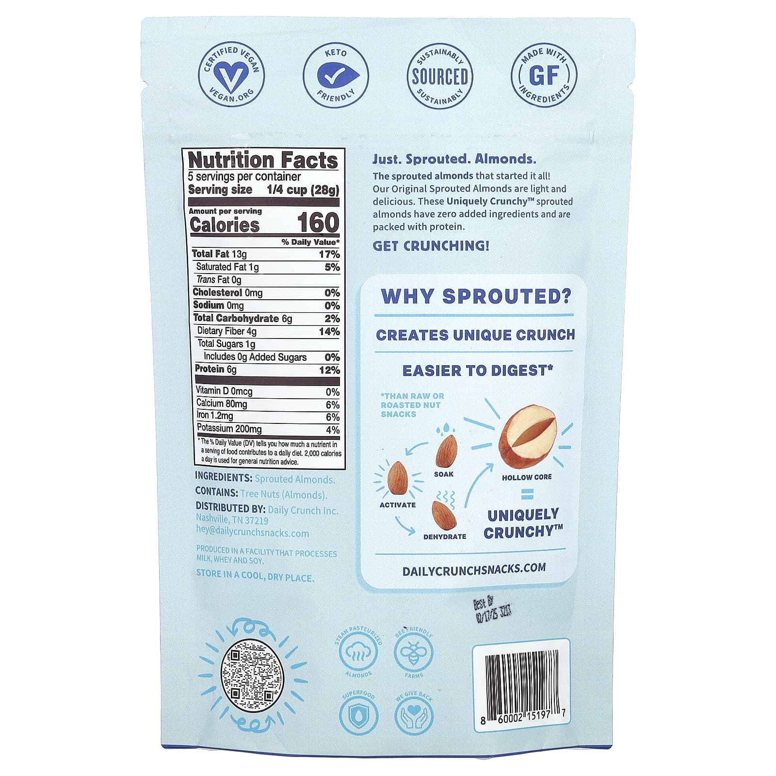 Daily Crunch, Sprouted Almonds, Original, 5 oz (141 g)