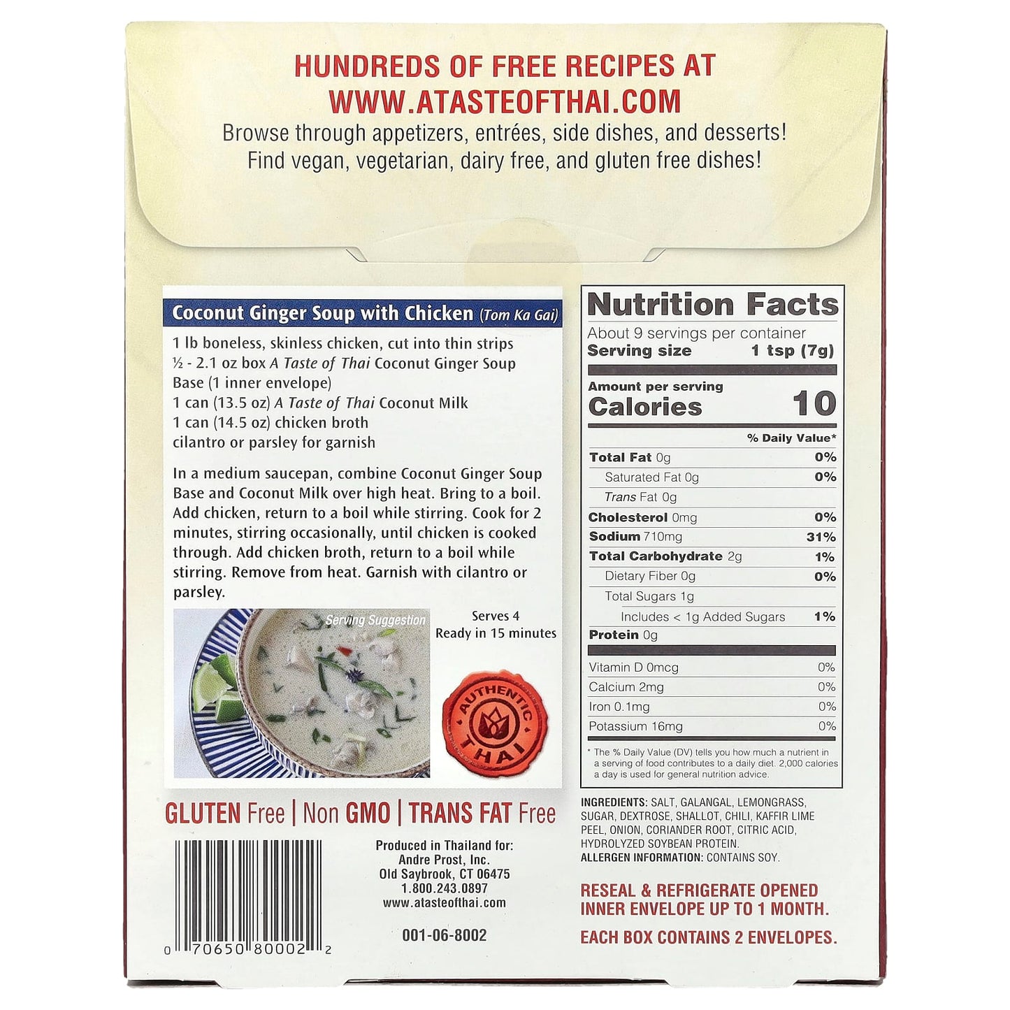 Authentic Tom Ka Gai, Coconut Ginger Soup Base by A Taste of Thai, 2.1 oz - Image 2