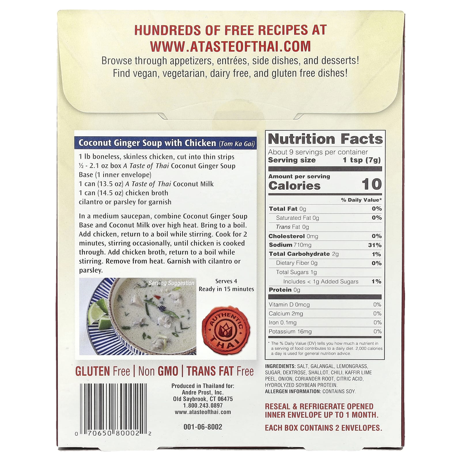 Authentic Tom Ka Gai, Coconut Ginger Soup Base by A Taste of Thai, 2.1 oz - Image 2