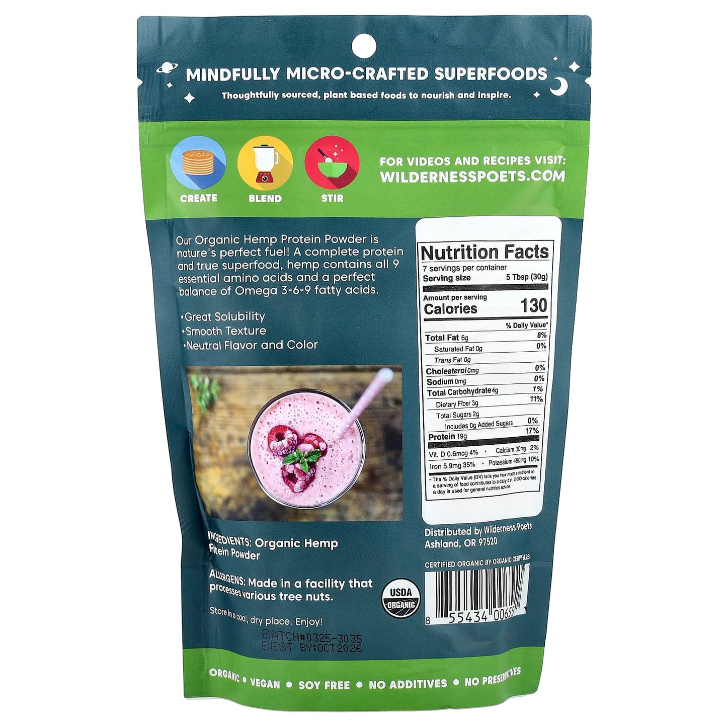 Wilderness Poets, Organic Hemp Protein Powder, 8 oz (226 g) - Image 2