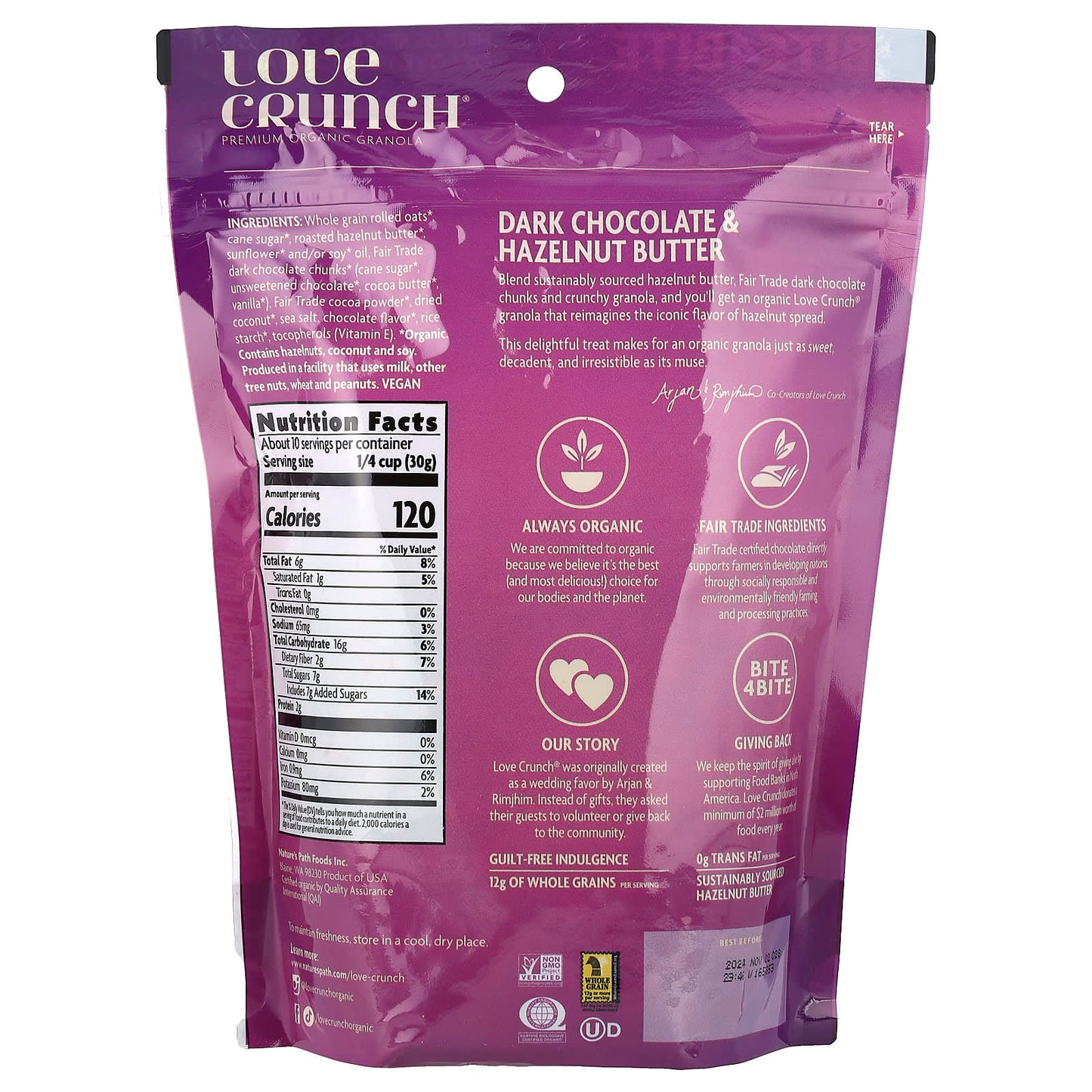 Nature's Path, Love Crunch®, Premium Organic Granola, Dark Chocolate & Hazelnut Butter, 10.6 oz (300 g) - Image 2