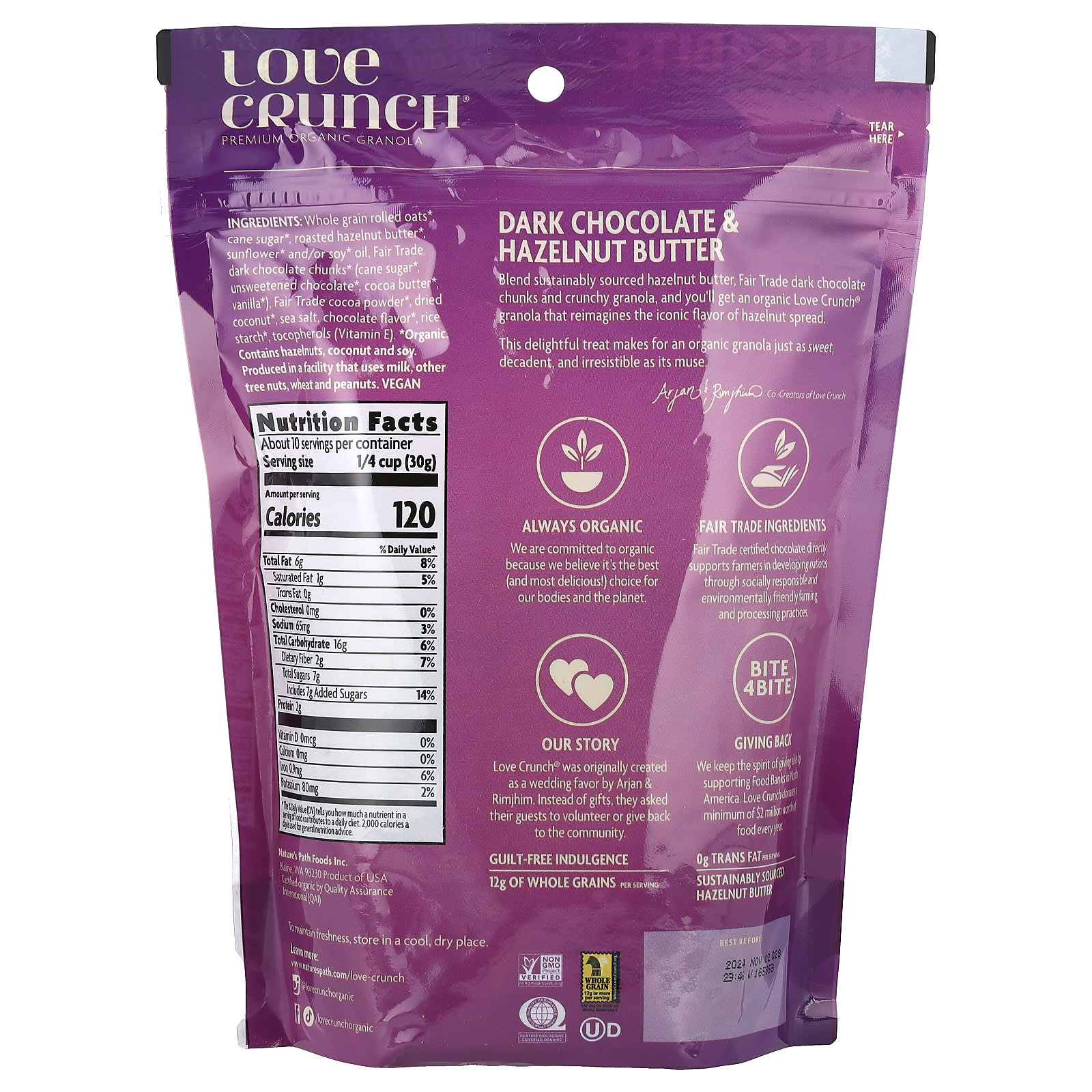 Nature's Path, Love Crunch®, Premium Organic Granola, Dark Chocolate & Hazelnut Butter, 10.6 oz (300 g) - Image 2