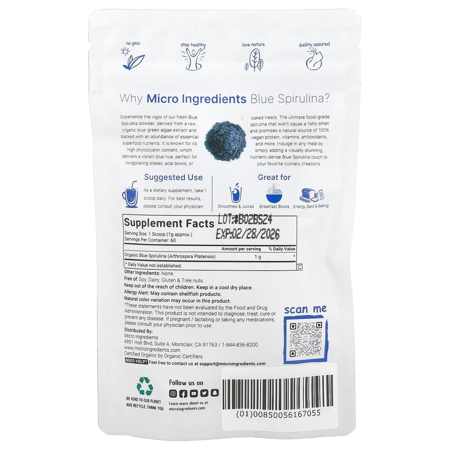Micro Ingredients, Organic Blue Spirulina, 2 oz (60 g) - Image 2