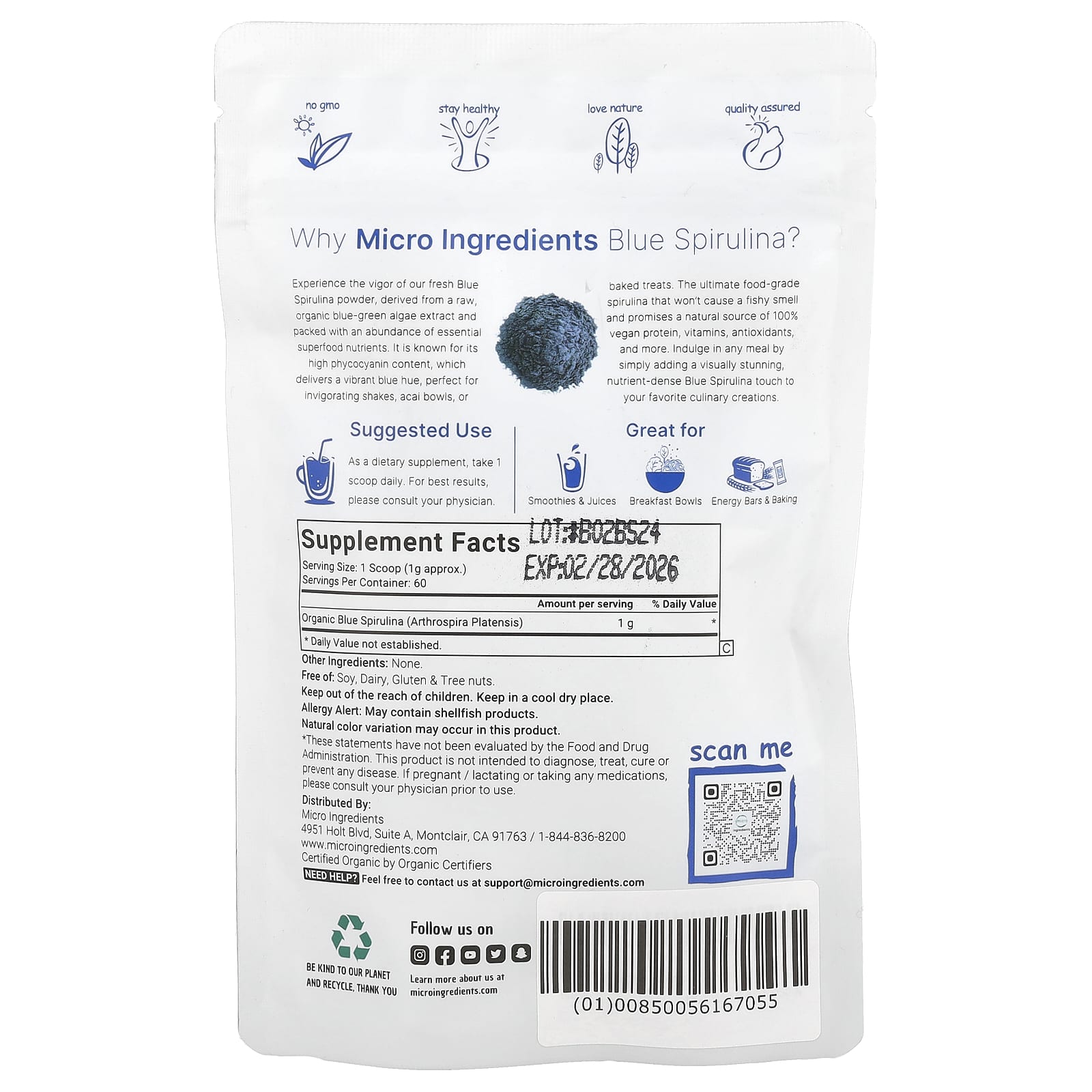 Micro Ingredients, Organic Blue Spirulina, 2 oz (60 g) - Image 2