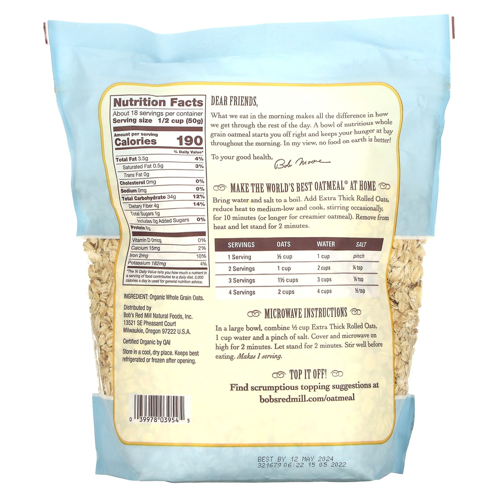 Organic Extra Thick Rolled Oats | Whole Grain, USDA Organic, 32 oz - Image 2