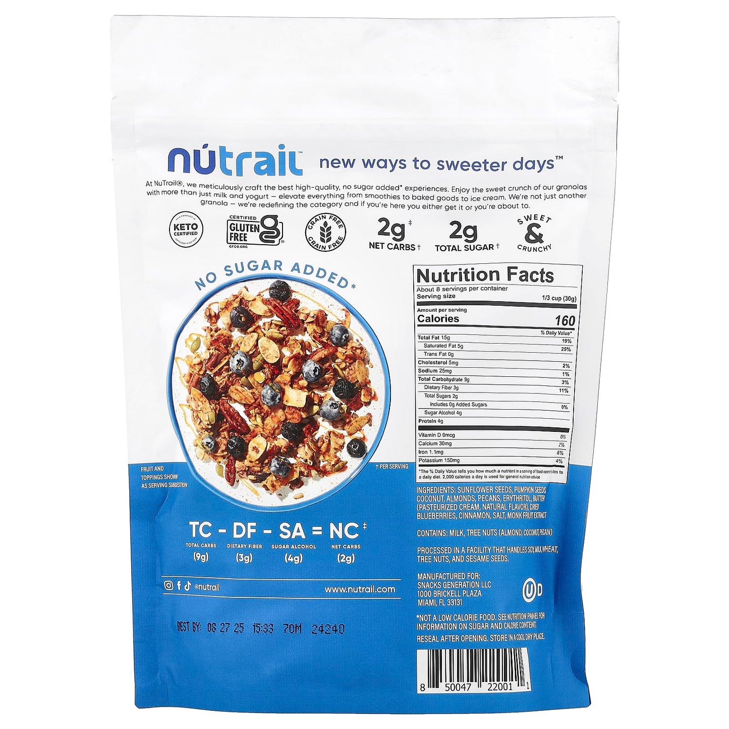 NuTrail, Nut Granola, Blueberry Cinnamon, 8 oz (227 g) - Image 2