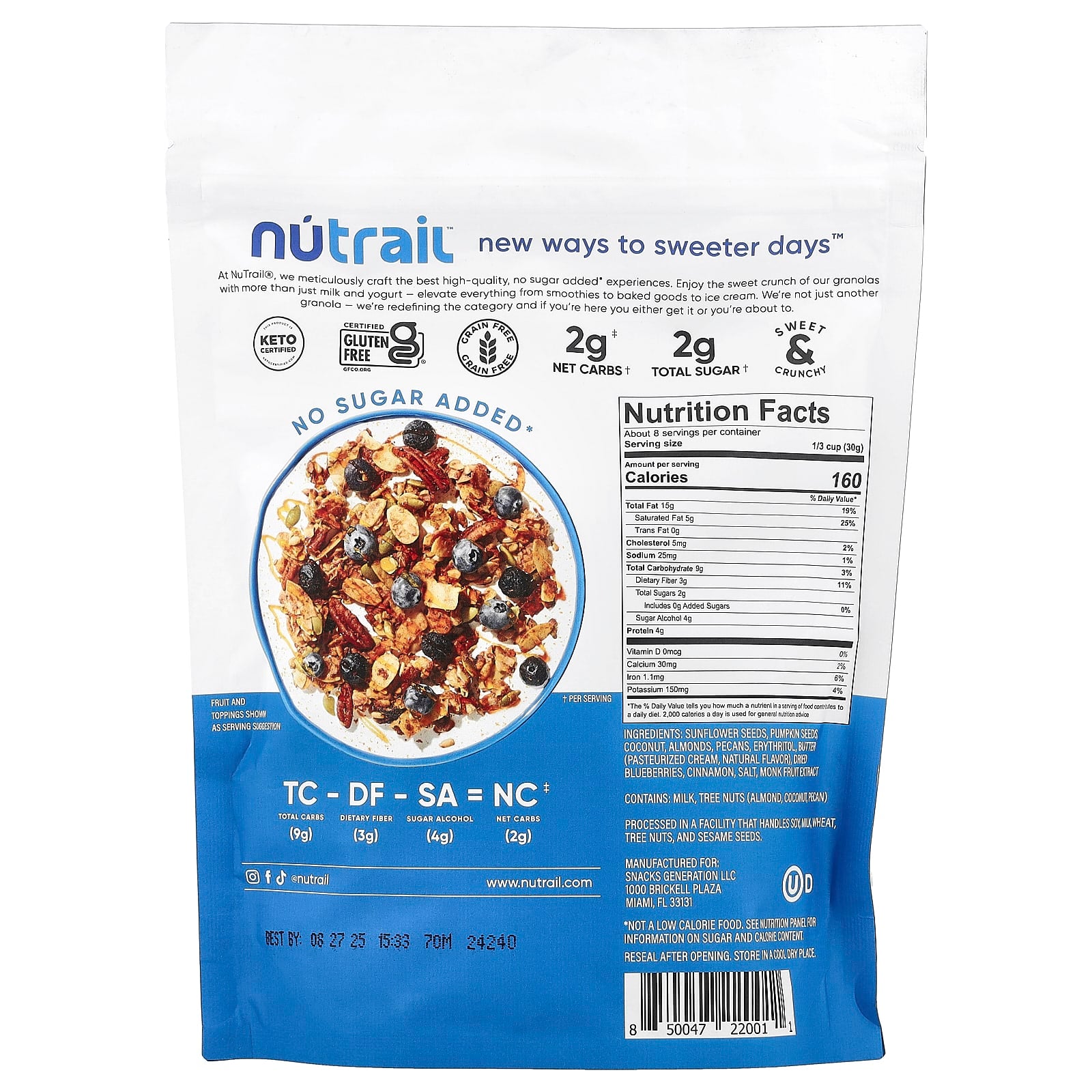 NuTrail, Nut Granola, Blueberry Cinnamon, 8 oz (227 g) - Image 2