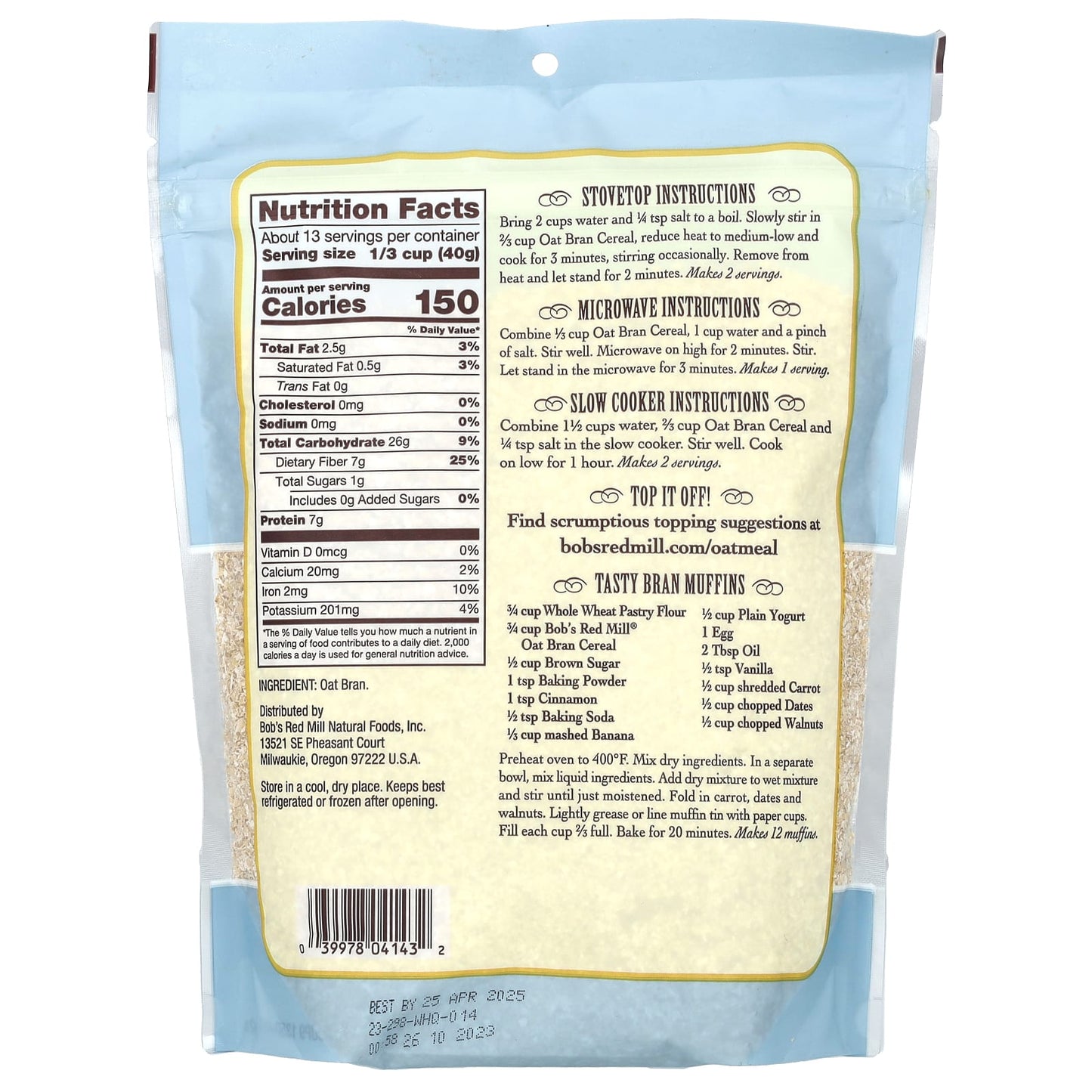 High Fiber Oat Bran Hot Cereal | Bob's Red Mill | 18 oz - Image 2
