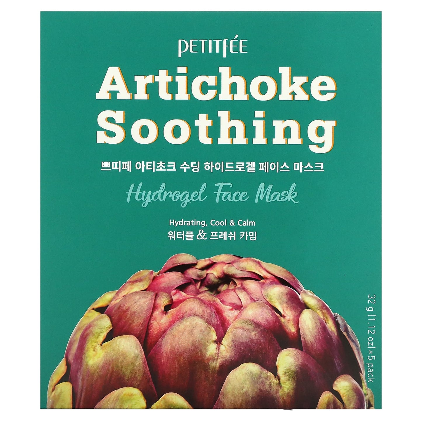 Petitfee, Artichoke Soothing, Hydrogel Beauty Face Mask, 5 Sheets, 1.12 oz (32 g) Each - Image 2
