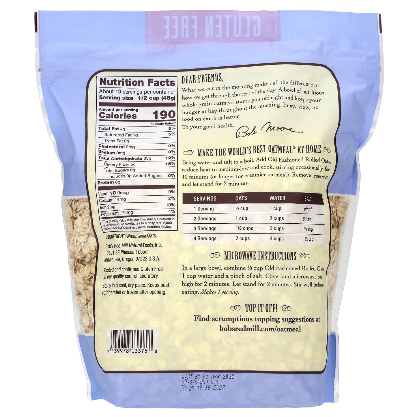 Gluten-Free Whole Grain Rolled Oats | Old Fashioned, 32 oz - Image 2