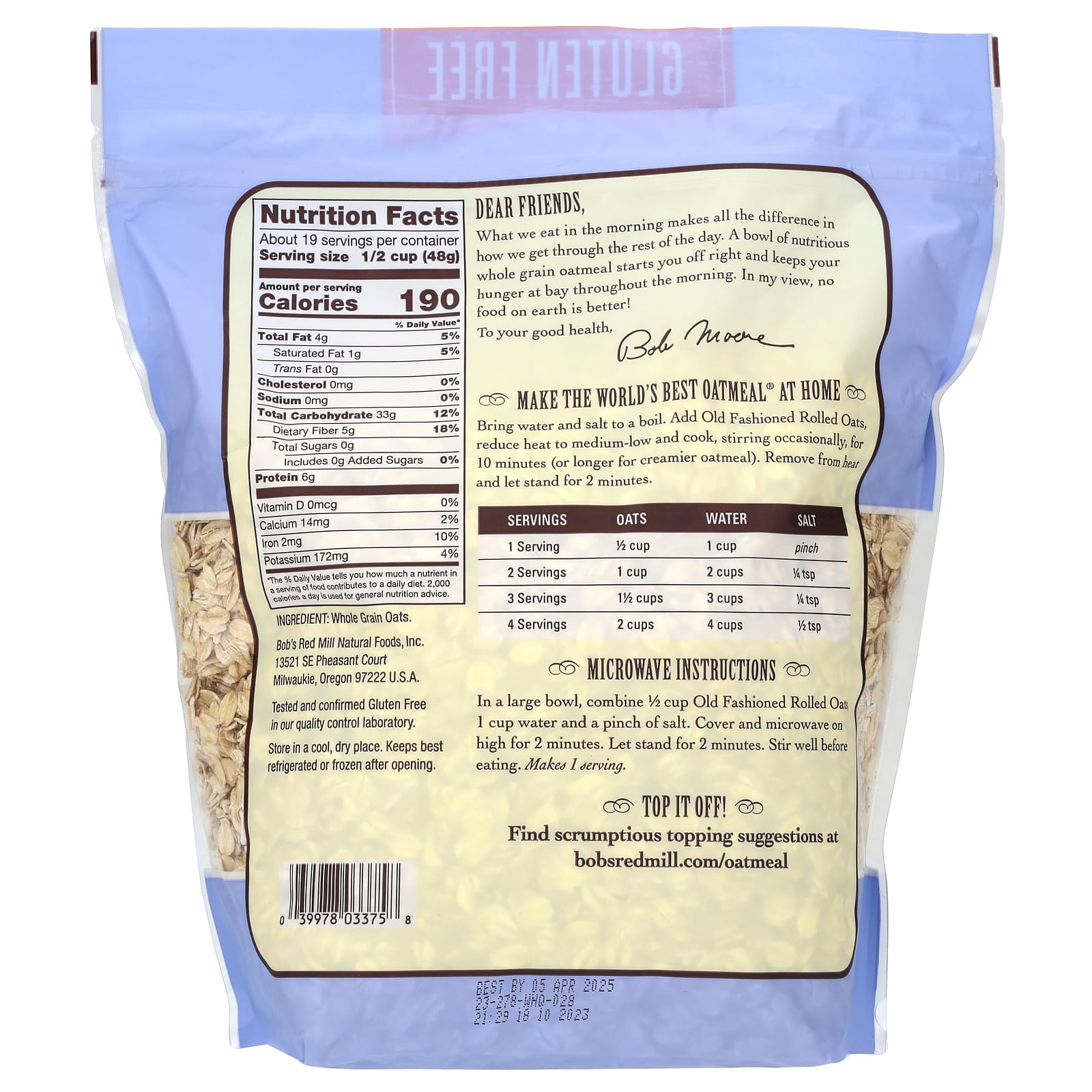 Gluten-Free Whole Grain Rolled Oats | Old Fashioned, 32 oz - Image 2