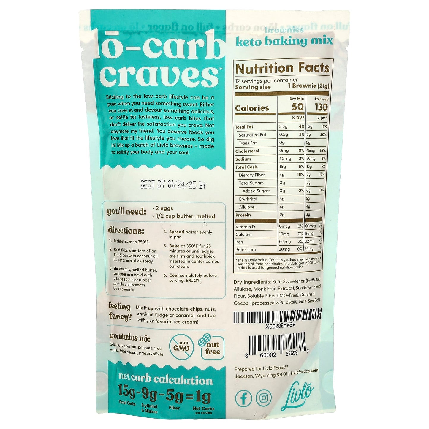 Livlo, Brownies, Keto Baking Mix, 9 oz (256 g) - Image 2