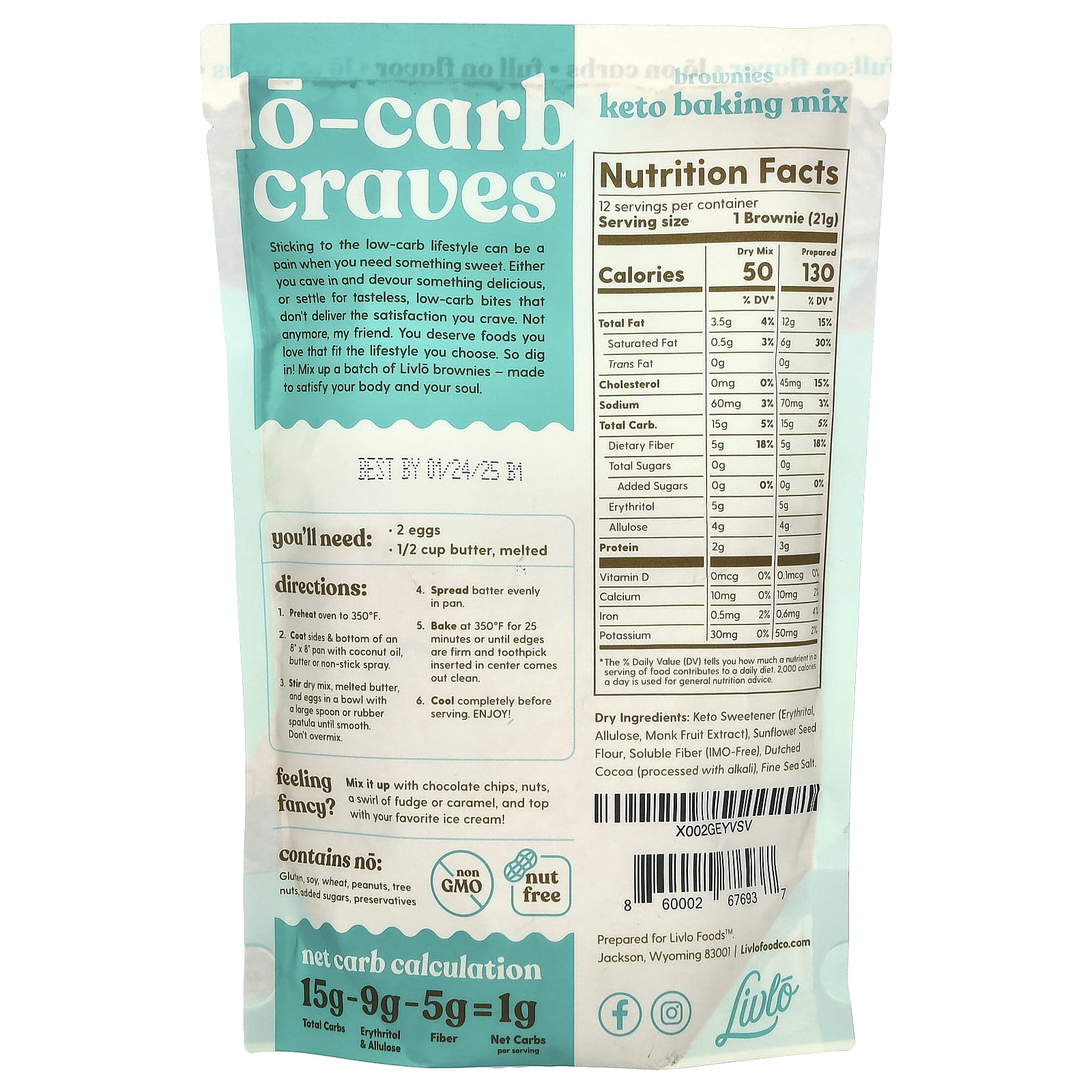 Livlo, Brownies, Keto Baking Mix, 9 oz (256 g) - Image 2