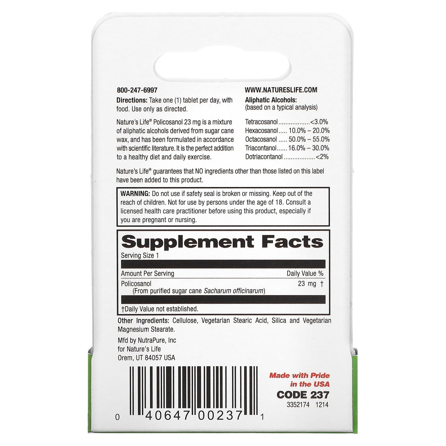 Nature's Life, Policosanol, 23 mg, 60 Mini-Tablets - Image 2