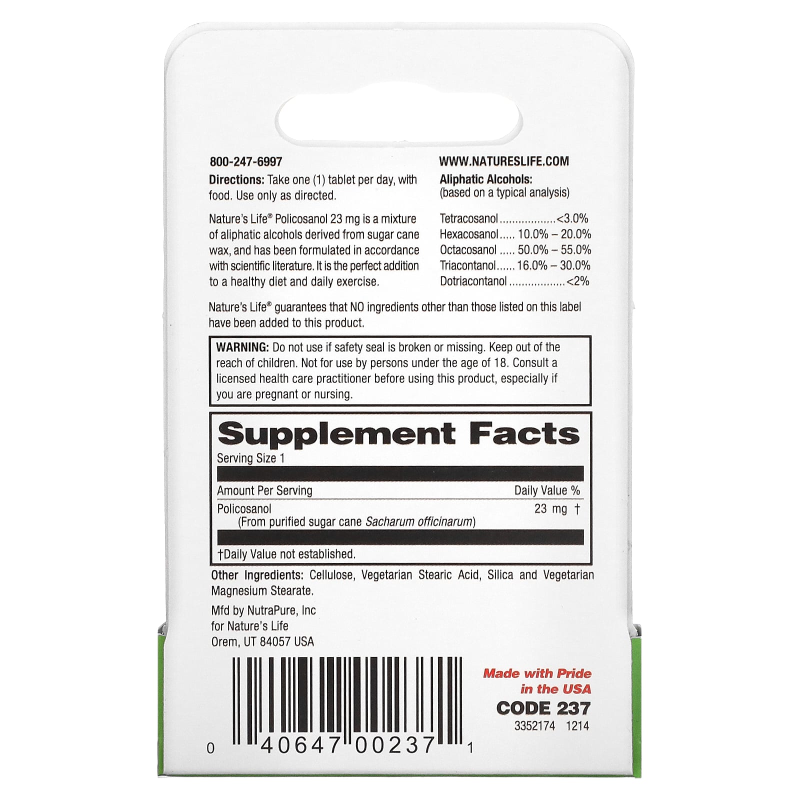 Nature's Life, Policosanol, 23 mg, 60 Mini-Tablets - Image 2