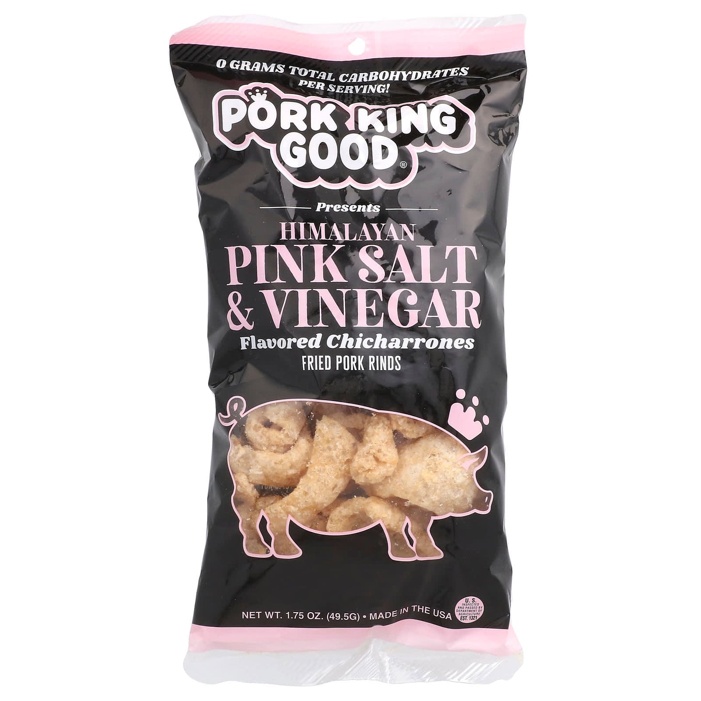 Pork King Good, Flavored Chicharrones, Himalayan Pink Salt & Vinegar, 1.75 oz (49.5 g) - Image 1