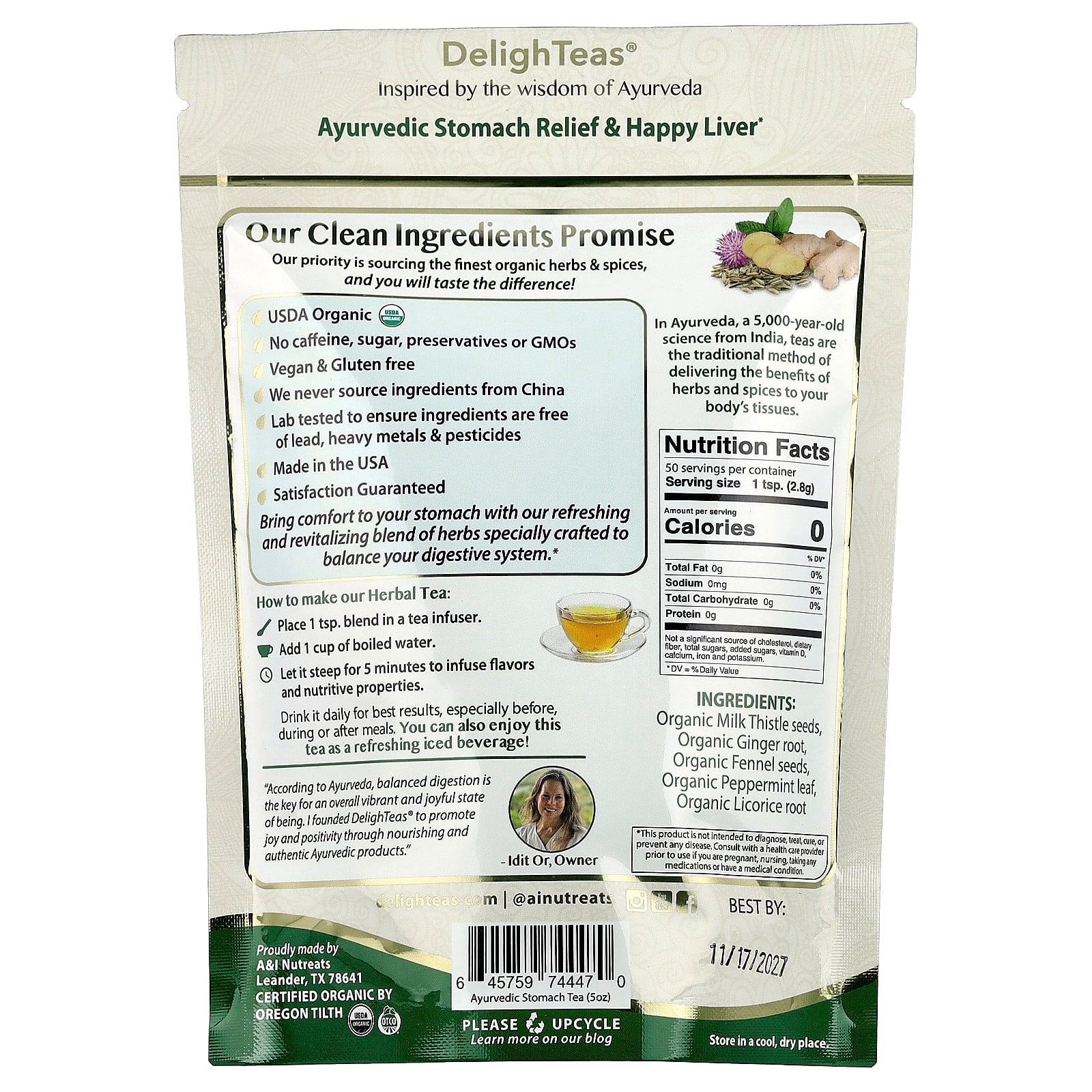 DelighTeas Ayurvedic Digestive Tea - USDA Organic, Caffeine Free, 50 Cups - Image 2