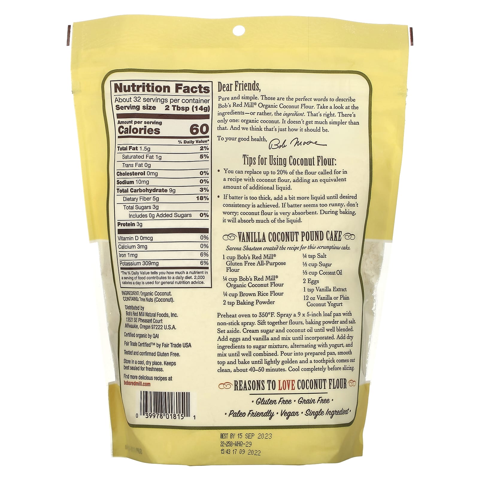 Gluten-Free Organic Coconut Flour by Bob's Red Mill, 1 lb - Image 2