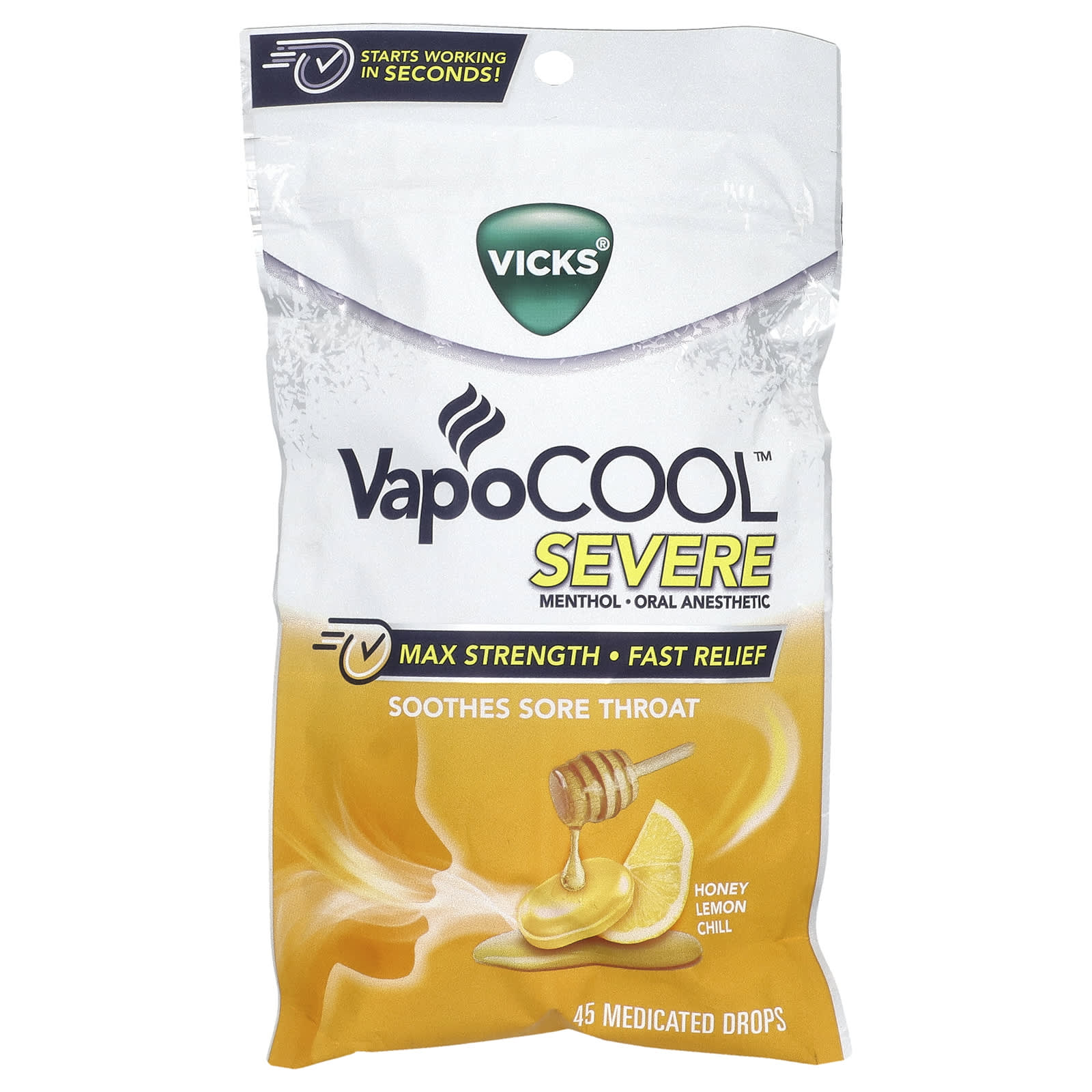 Vicks, VapoCool™ Severe, Max Strength, Honey Lemon Chill, 45 Medicated Drops - Image 1