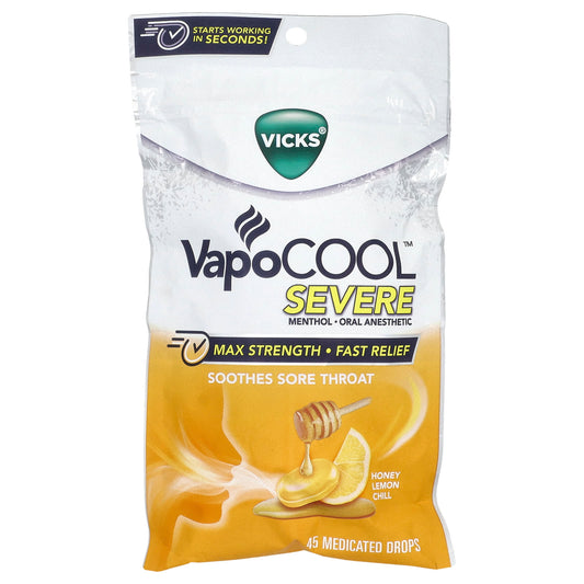 Vicks, VapoCool™ Severe, Max Strength, Honey Lemon Chill, 45 Medicated Drops - Image 1