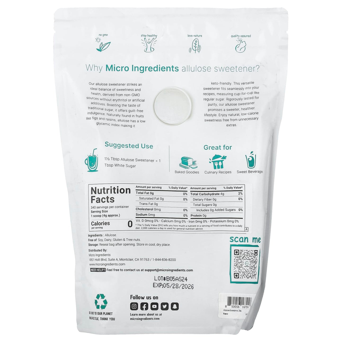 Micro Ingredients, Allulose Sweetener, 3 lb (1,361 g) - Image 2