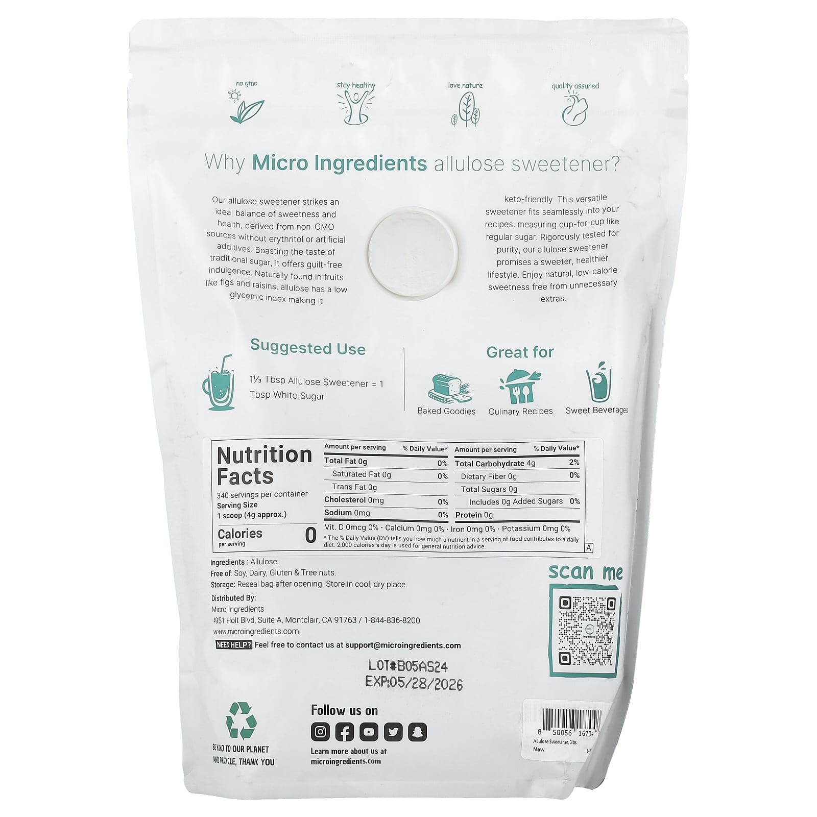 Micro Ingredients, Allulose Sweetener, 3 lb (1,361 g) - Image 2