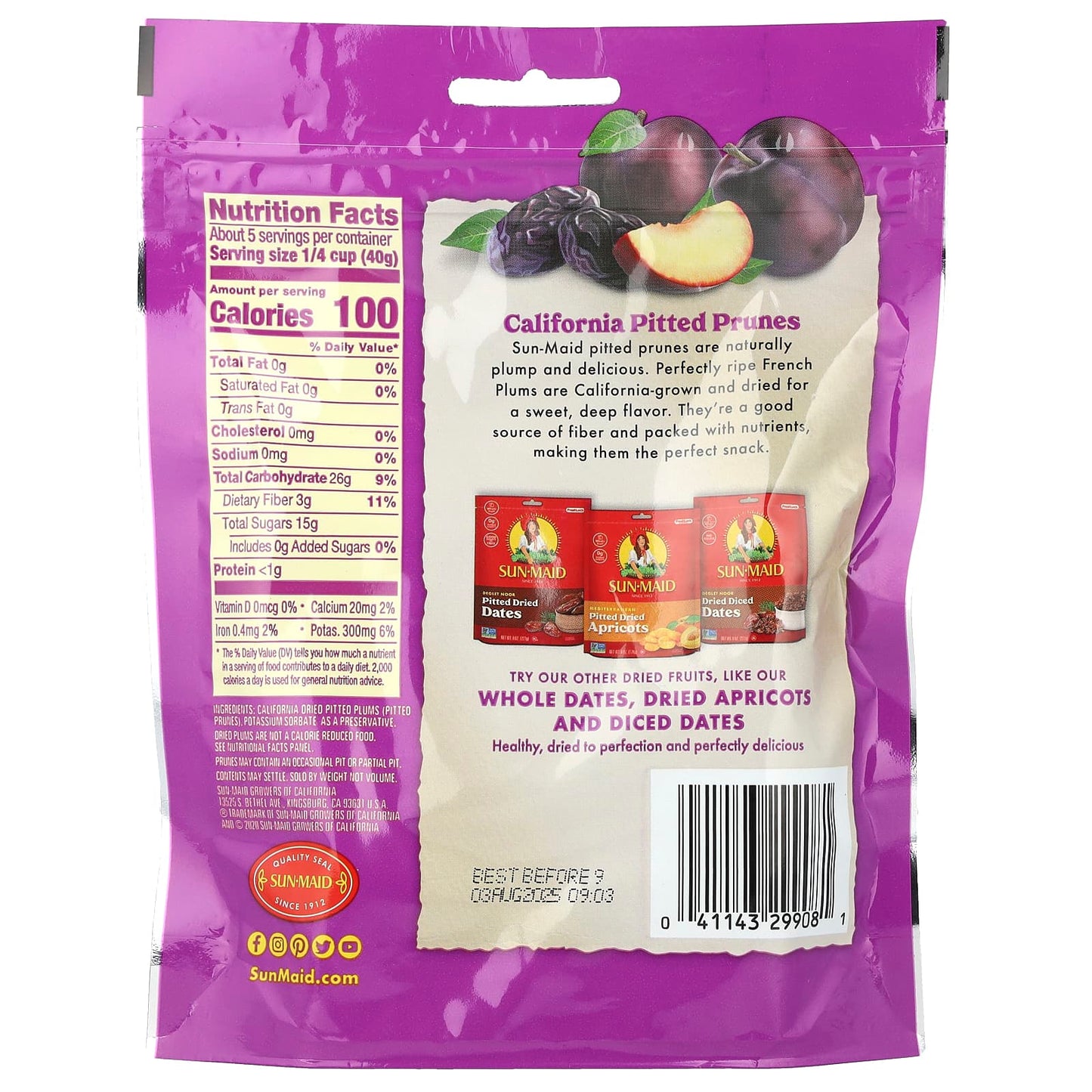 Sun-Maid, California Whole Pitted Prunes, Dried Plums, 7 oz (198 g) - Image 2