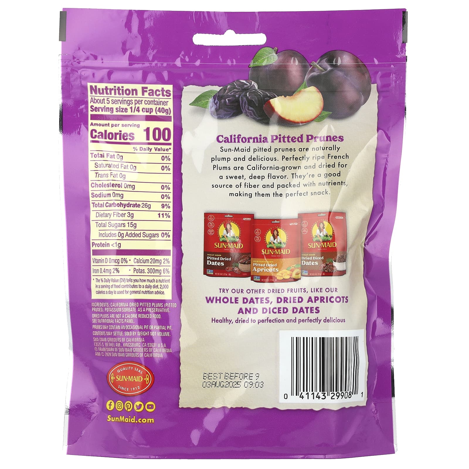 Sun-Maid, California Whole Pitted Prunes, Dried Plums, 7 oz (198 g) - Image 2